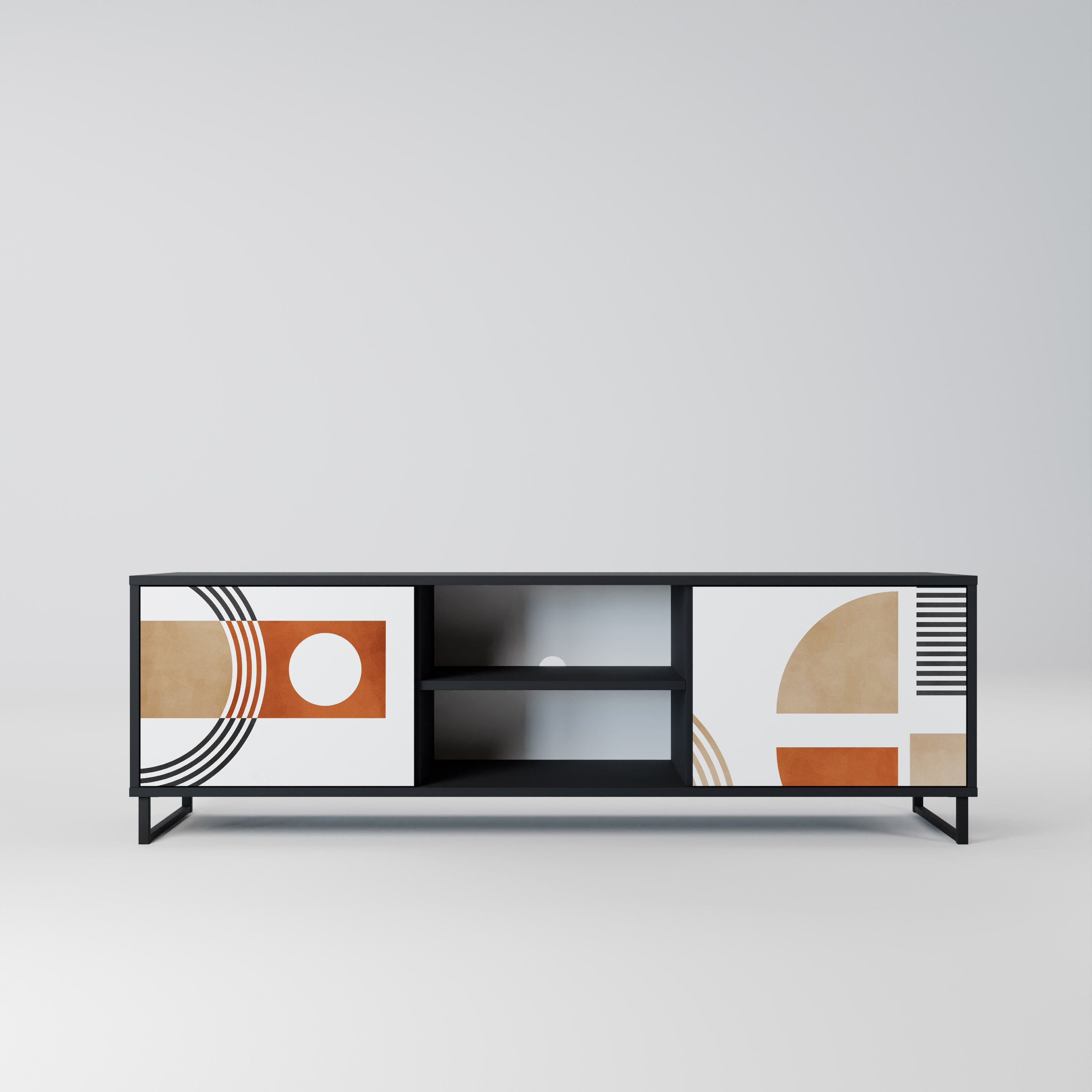 Mueble de TV de 2 puertas CIRCLE RHYTM con acabado negro