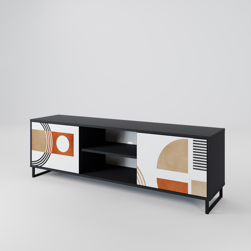 Mueble de TV de 2 puertas CIRCLE RHYTM con acabado negro