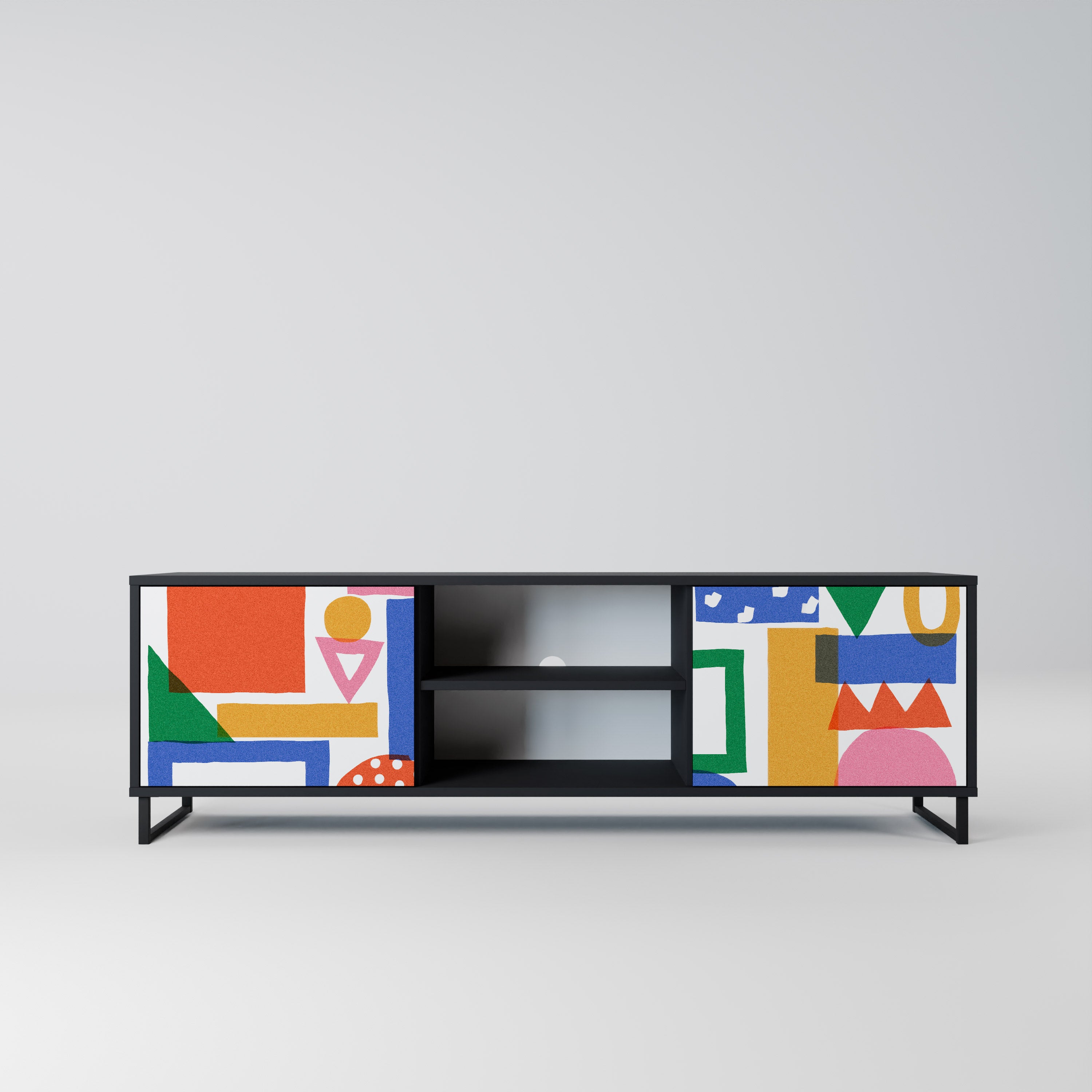 Mueble de TV de 2 puertas GEOMETRIC GLIMMER con acabado negro