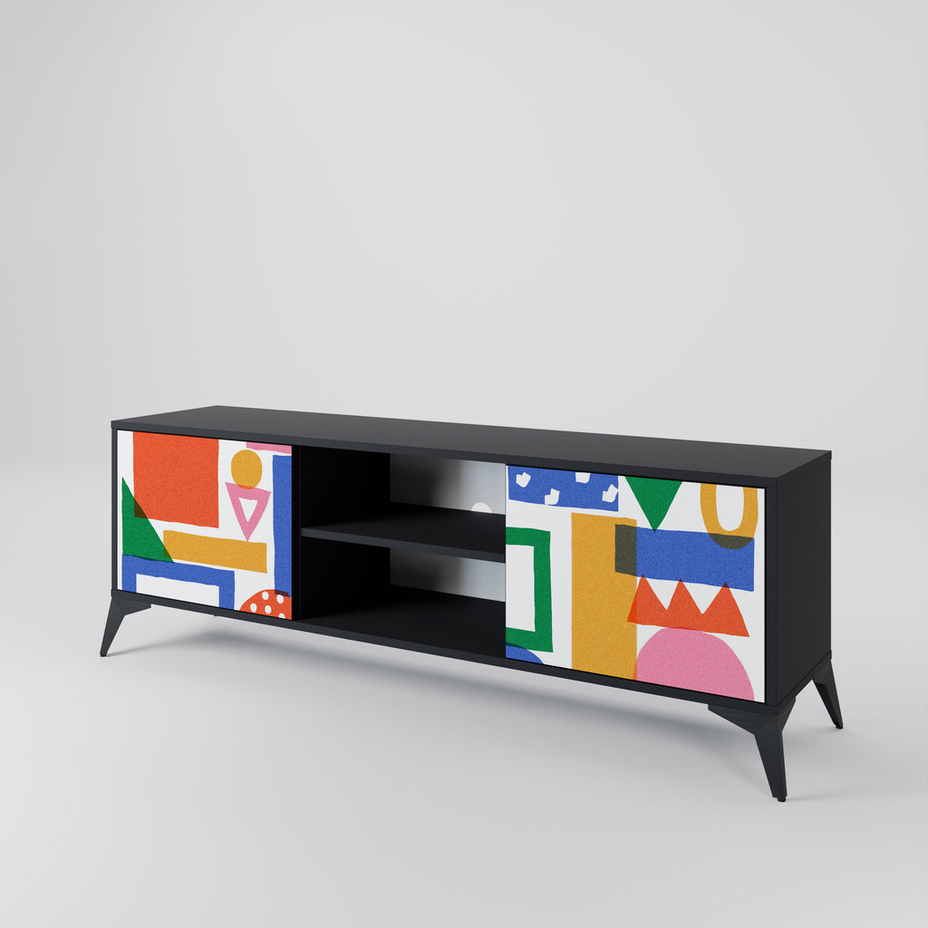 Mueble de TV de 2 puertas GEOMETRIC GLIMMER con acabado negro