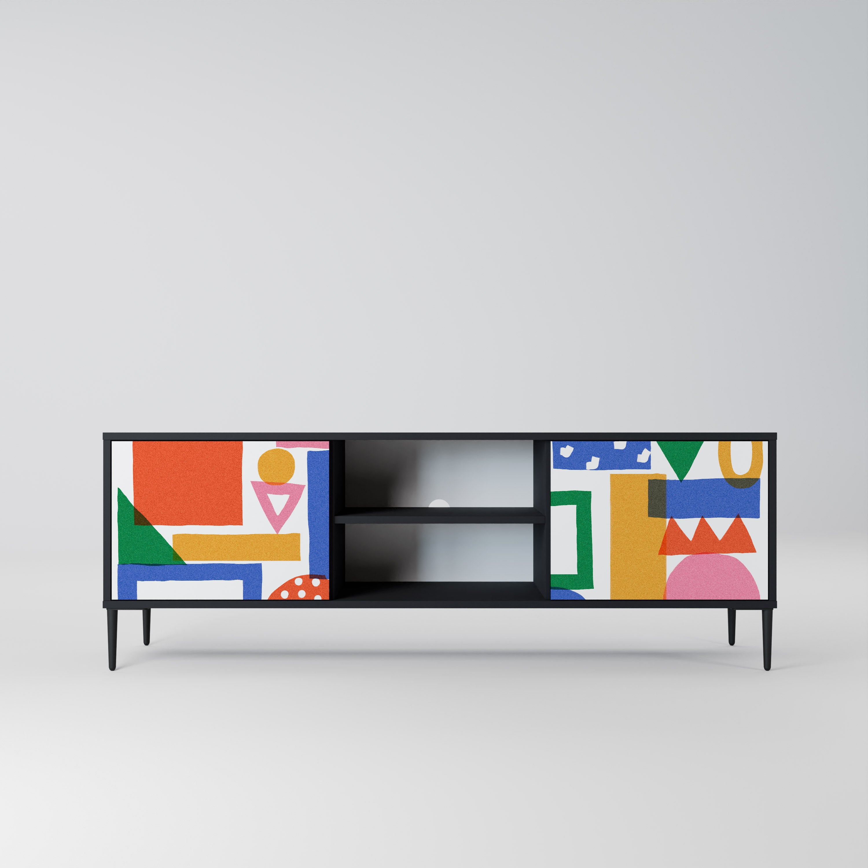 Mueble de TV de 2 puertas GEOMETRIC GLIMMER con acabado negro