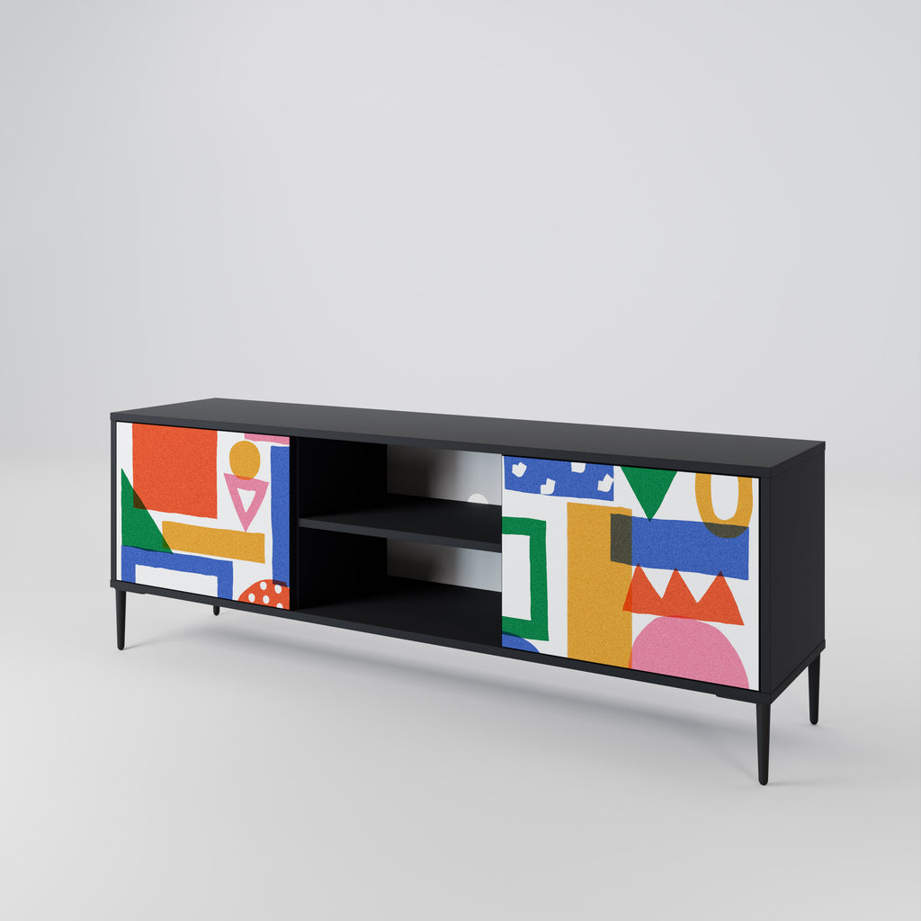 Mueble de TV de 2 puertas GEOMETRIC GLIMMER con acabado negro
