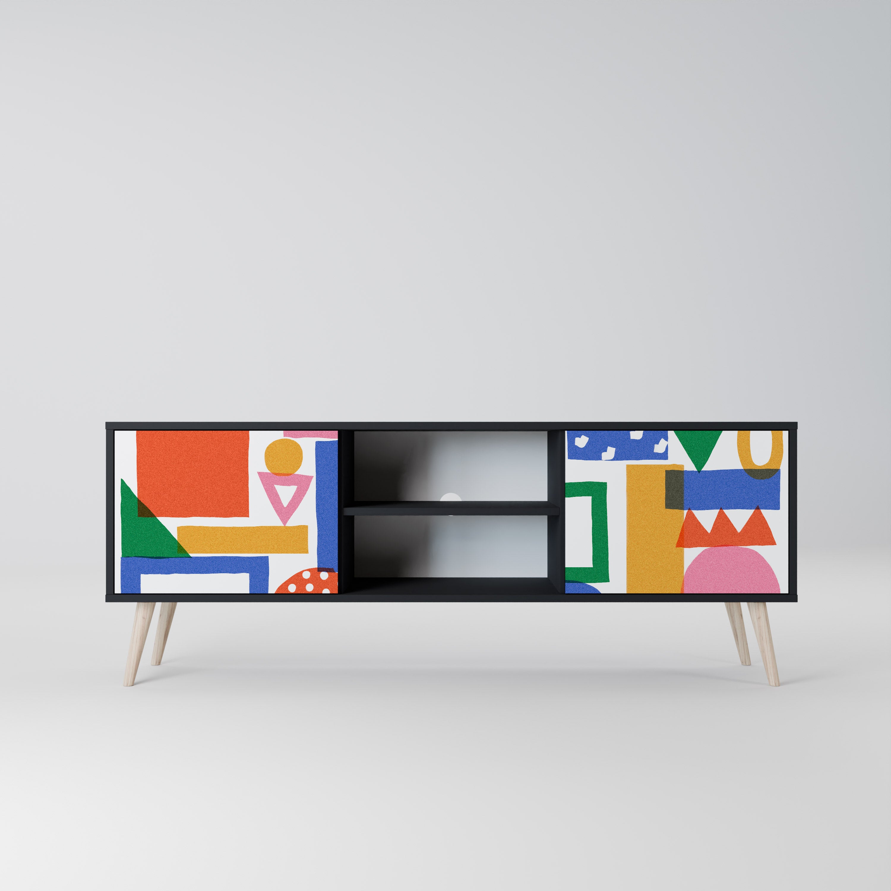 Mueble de TV de 2 puertas GEOMETRIC GLIMMER con acabado negro
