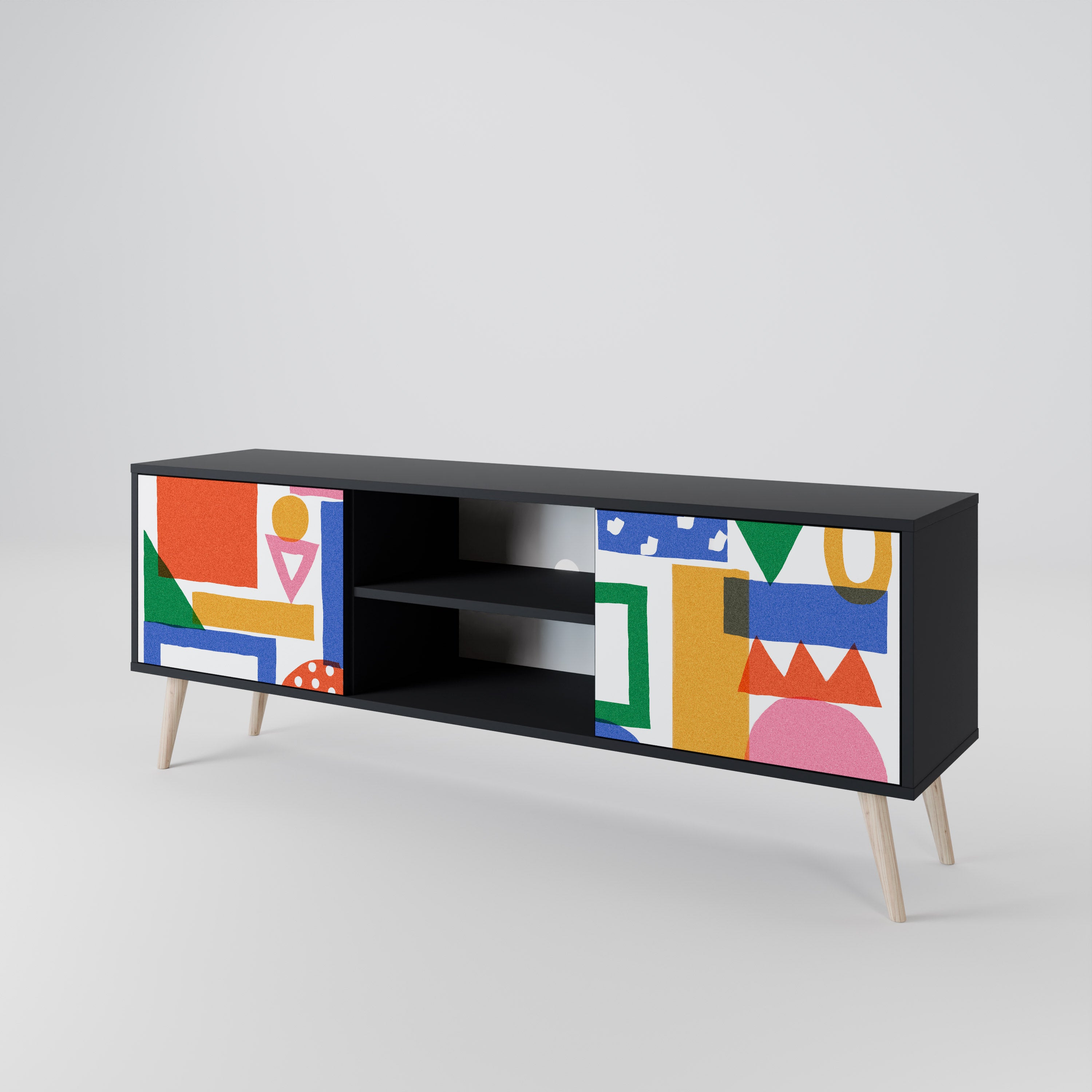 Mueble de TV de 2 puertas GEOMETRIC GLIMMER con acabado negro