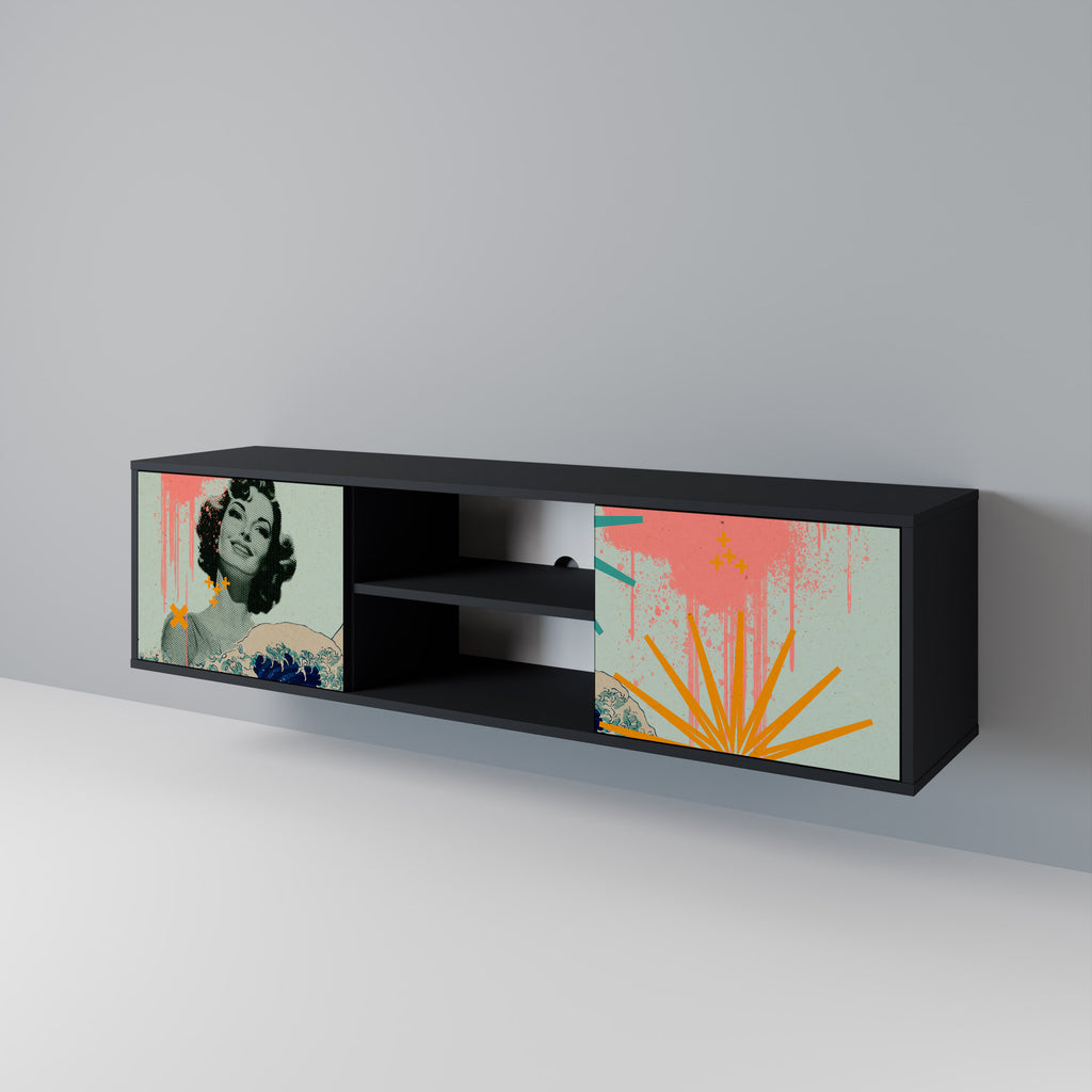 Mueble de TV de 2 puertas KANAGAWA BEAUTY con acabado negro