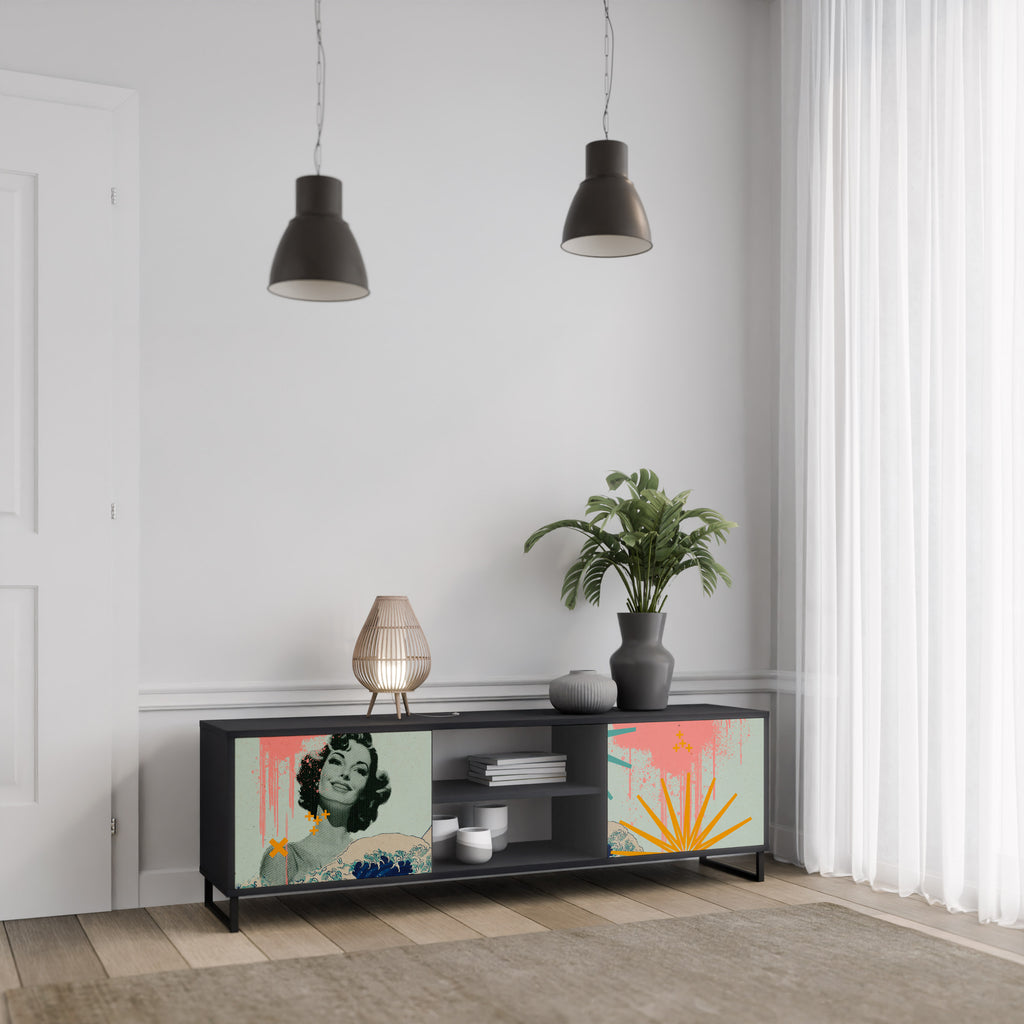 Mueble de TV de 2 puertas KANAGAWA BEAUTY con acabado negro