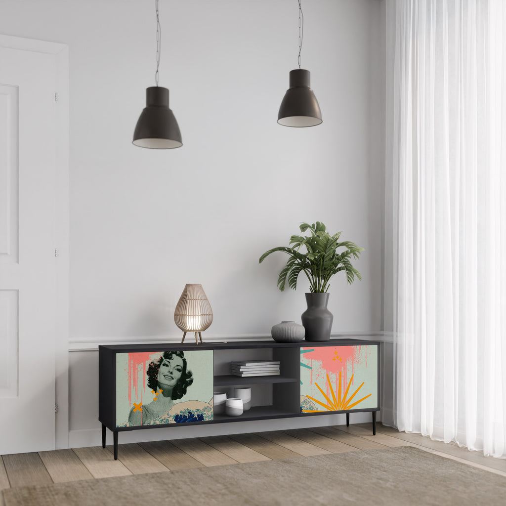 Mueble de TV de 2 puertas KANAGAWA BEAUTY con acabado negro