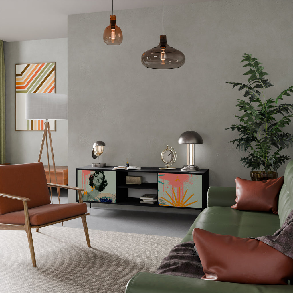 Mueble de TV de 2 puertas KANAGAWA BEAUTY con acabado negro