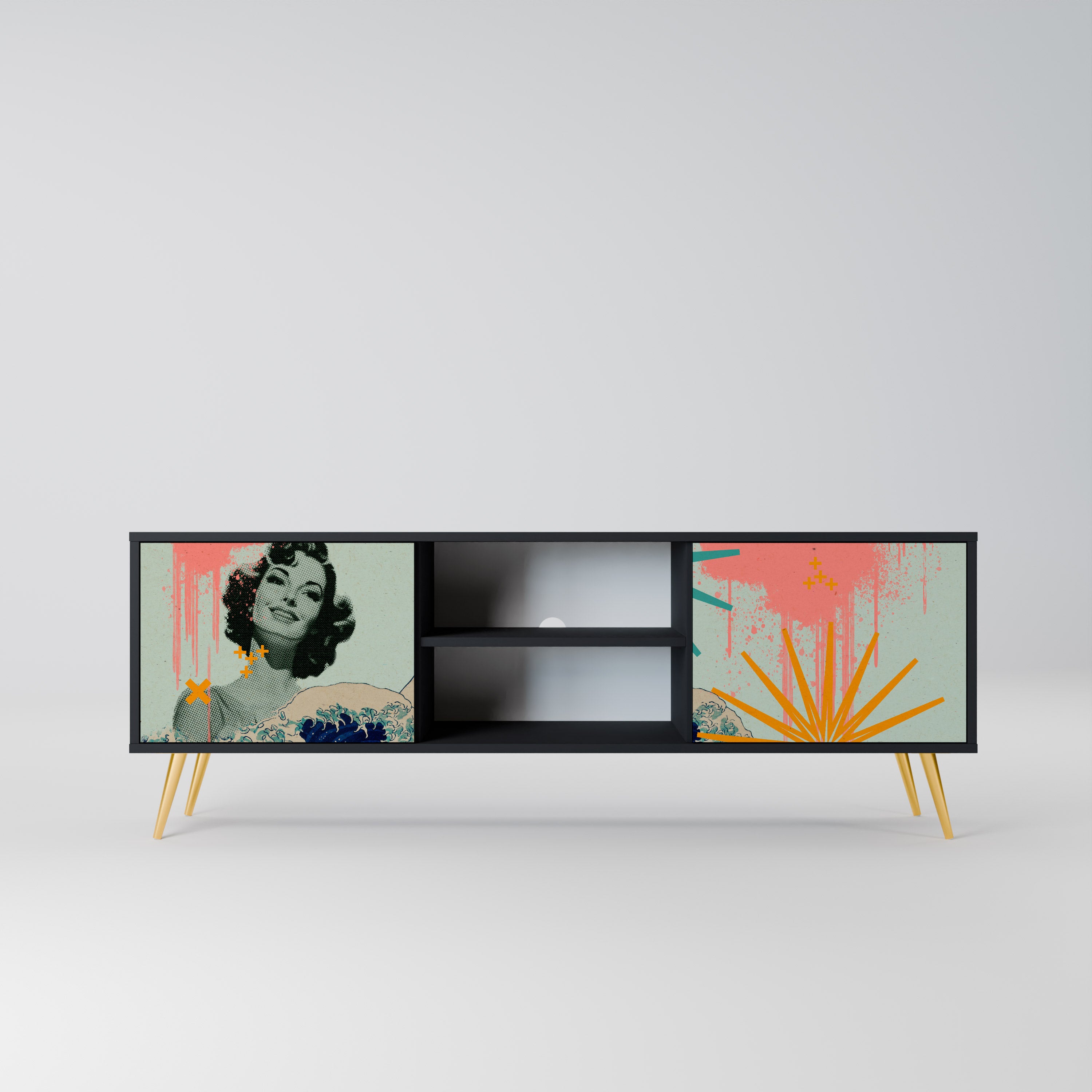 Mueble de TV de 2 puertas KANAGAWA BEAUTY con acabado negro