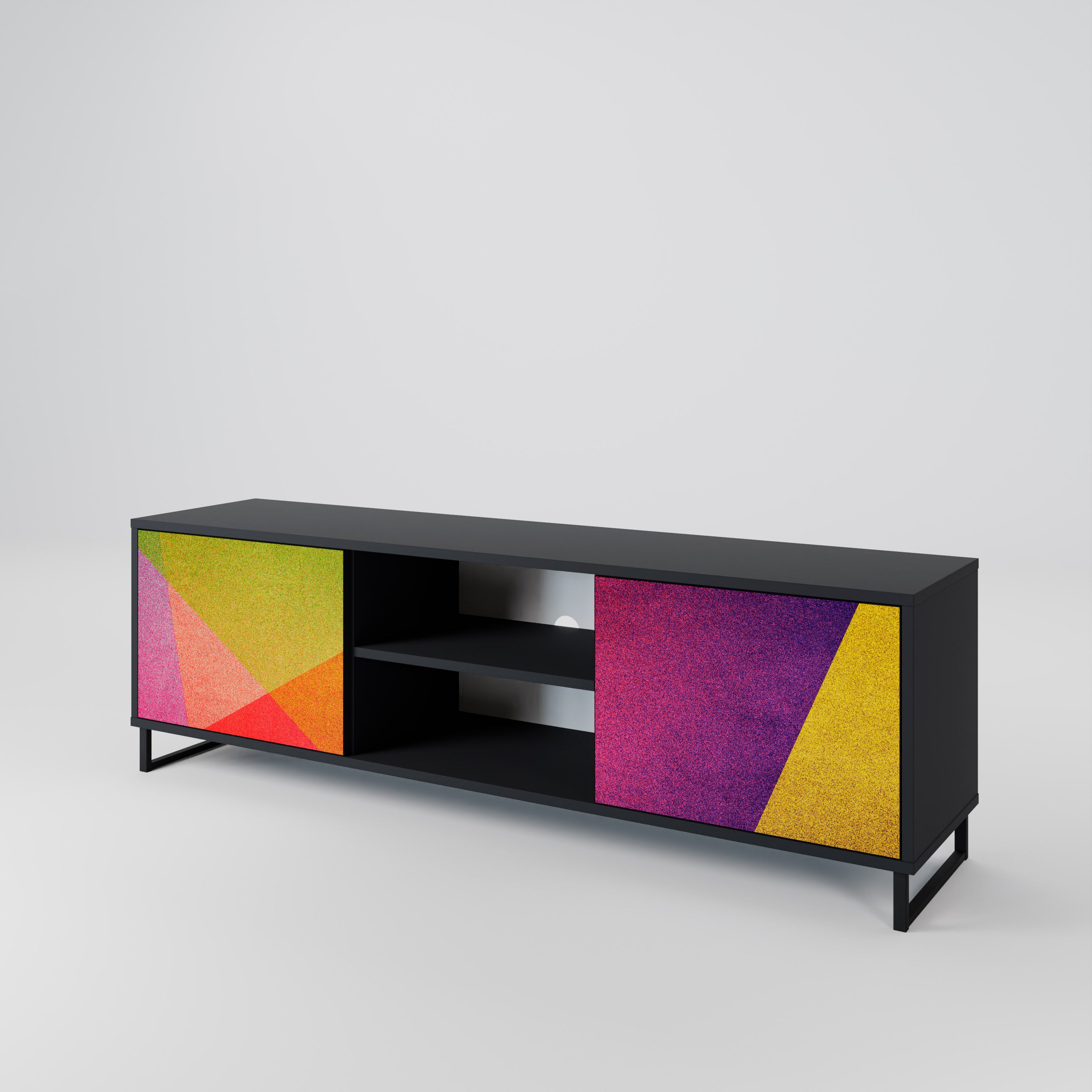 Mueble de TV de 2 puertas VIVID GEOMETRY con acabado negro