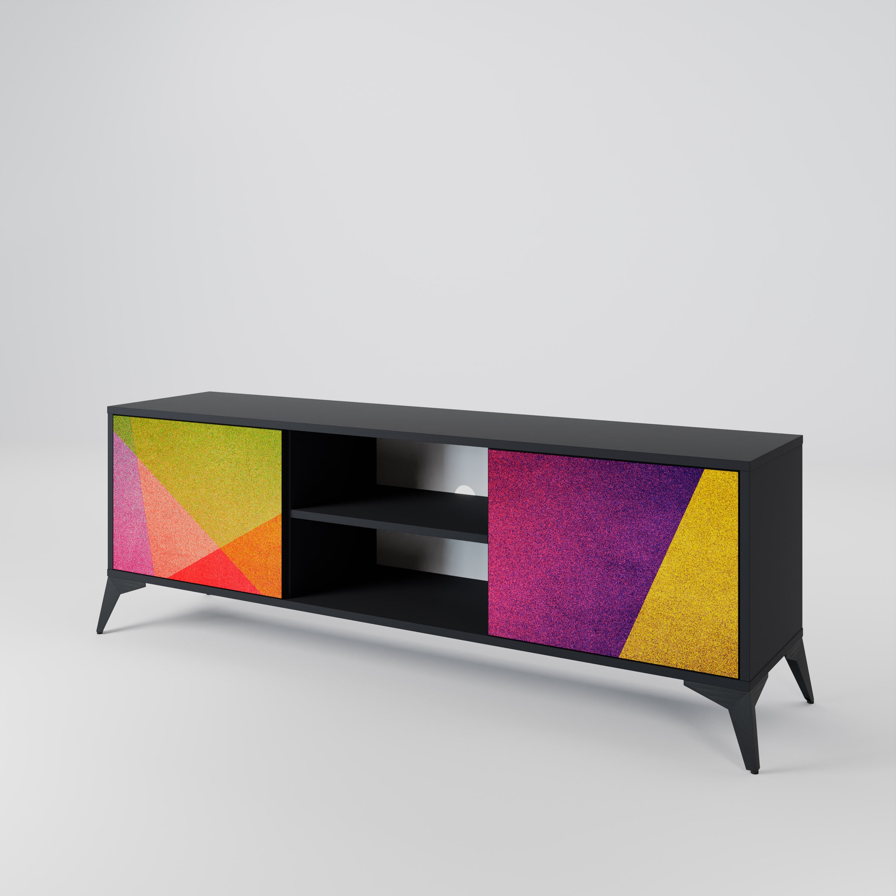 Mueble de TV de 2 puertas VIVID GEOMETRY con acabado negro