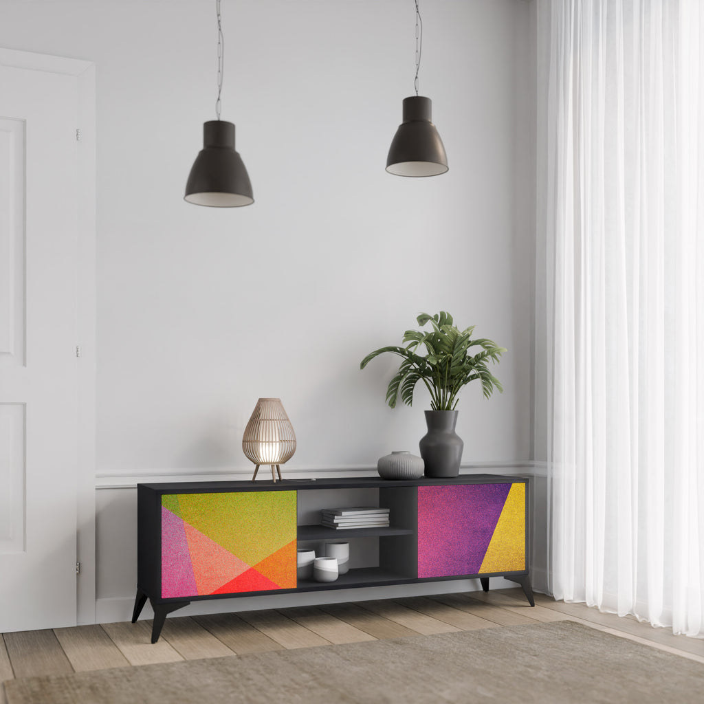 Mueble de TV de 2 puertas VIVID GEOMETRY con acabado negro
