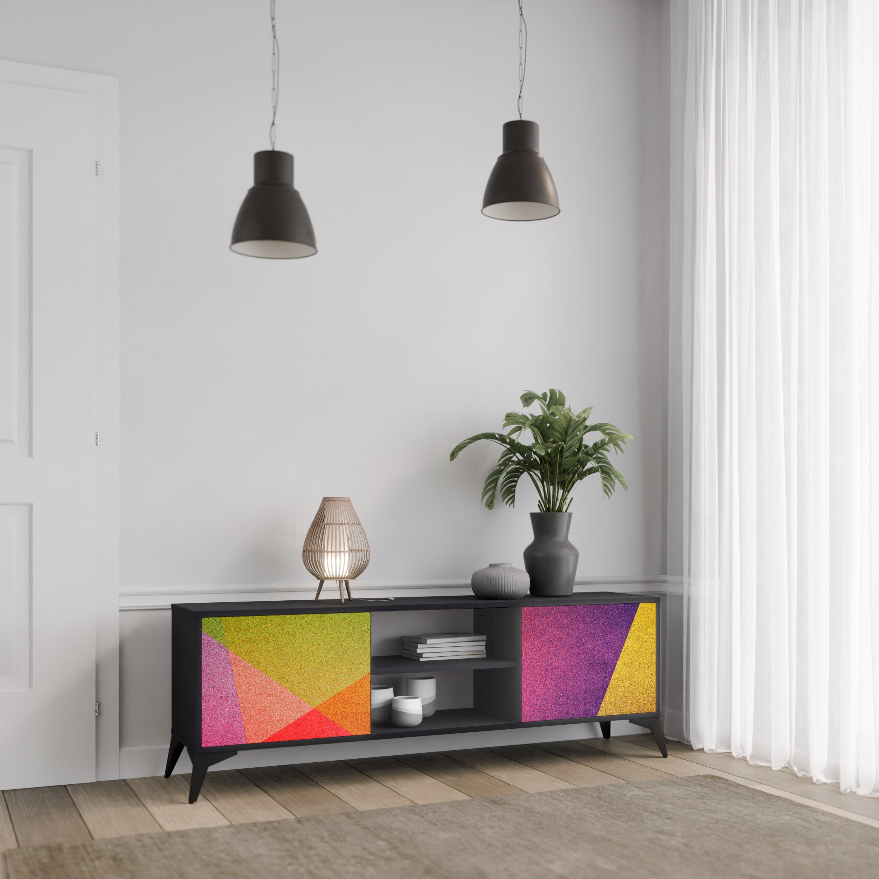 Mueble de TV de 2 puertas VIVID GEOMETRY con acabado negro
