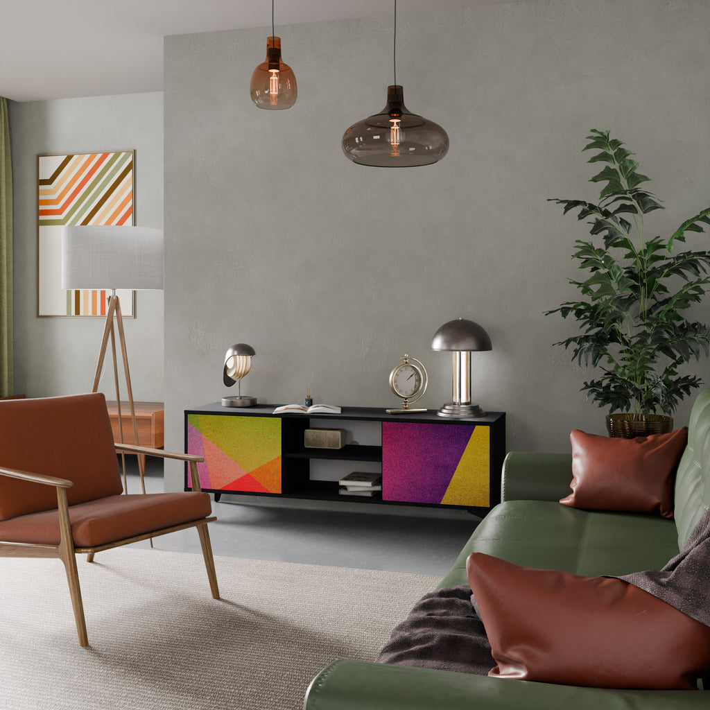 Mueble de TV de 2 puertas VIVID GEOMETRY con acabado negro