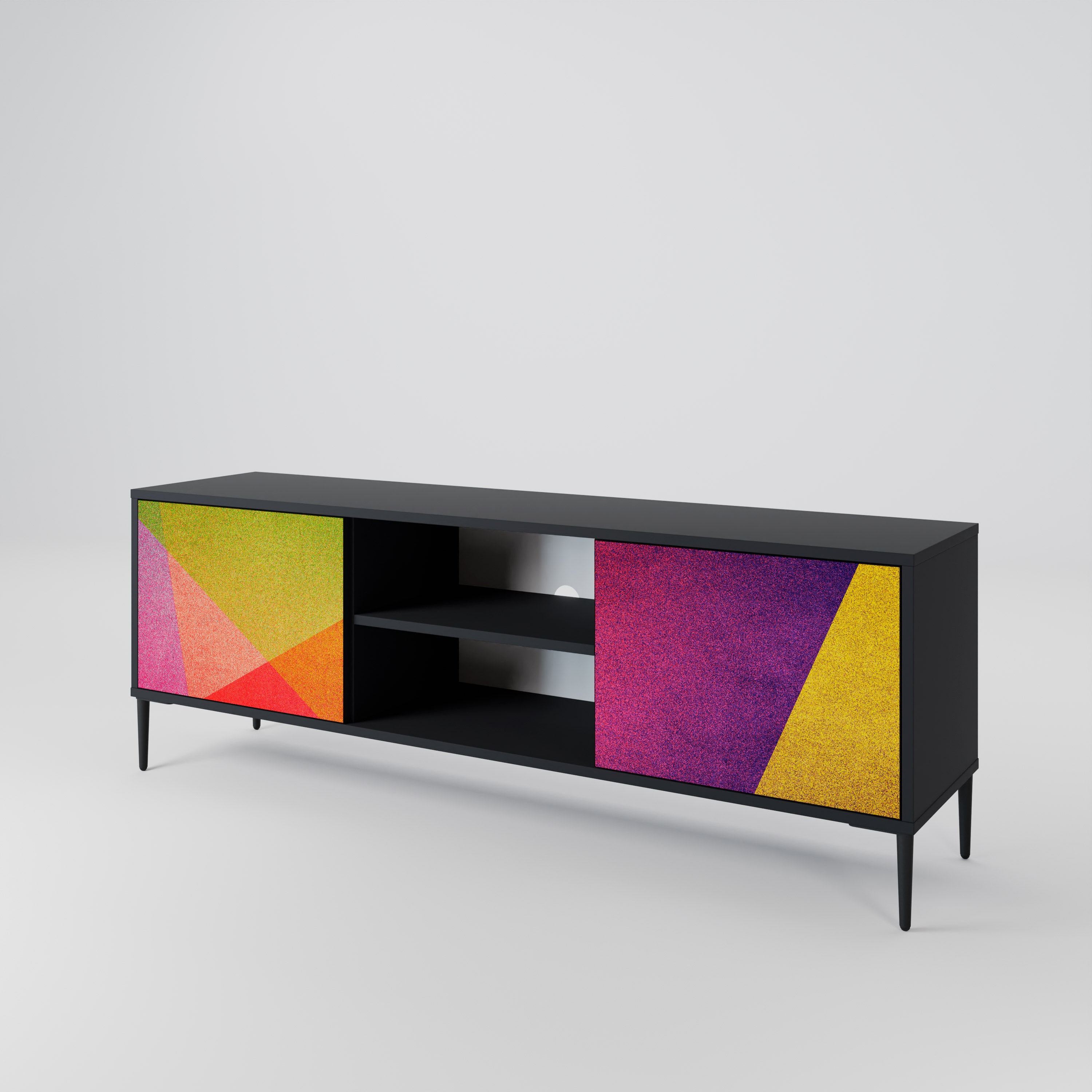 Mueble de TV de 2 puertas VIVID GEOMETRY con acabado negro