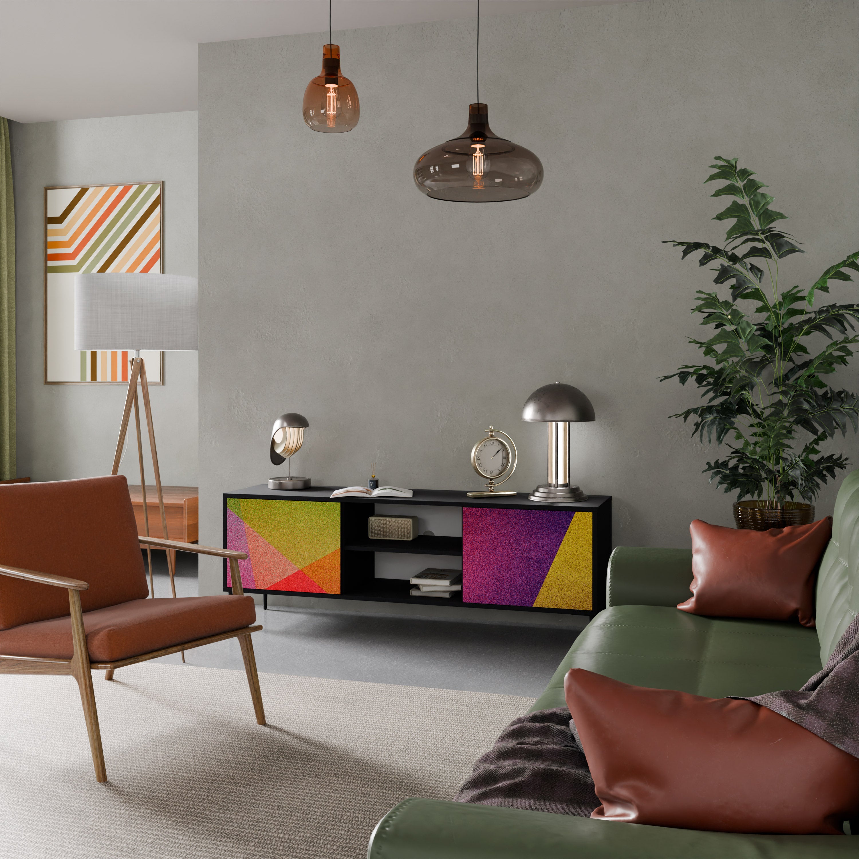 Mueble de TV de 2 puertas VIVID GEOMETRY con acabado negro