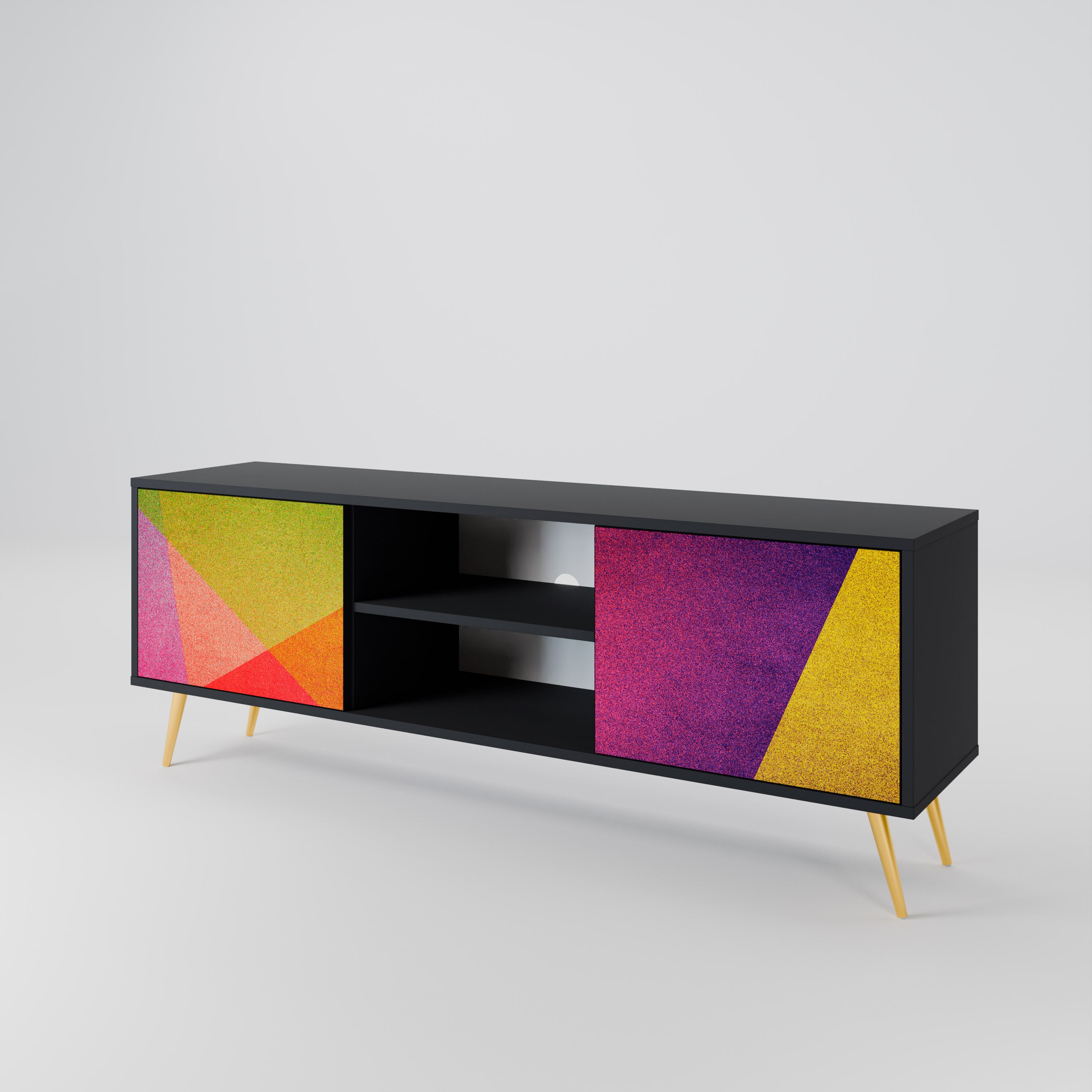 Mueble de TV de 2 puertas VIVID GEOMETRY con acabado negro