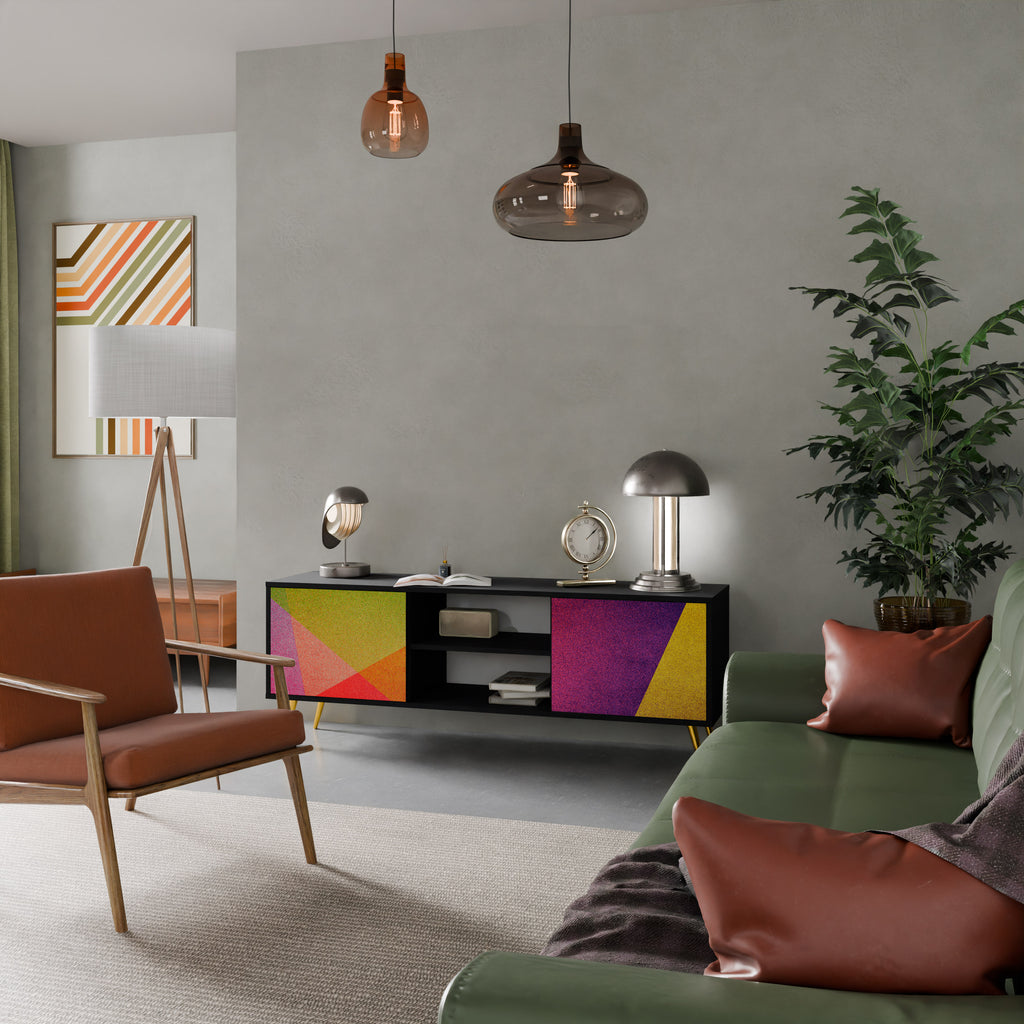 Mueble de TV de 2 puertas VIVID GEOMETRY con acabado negro