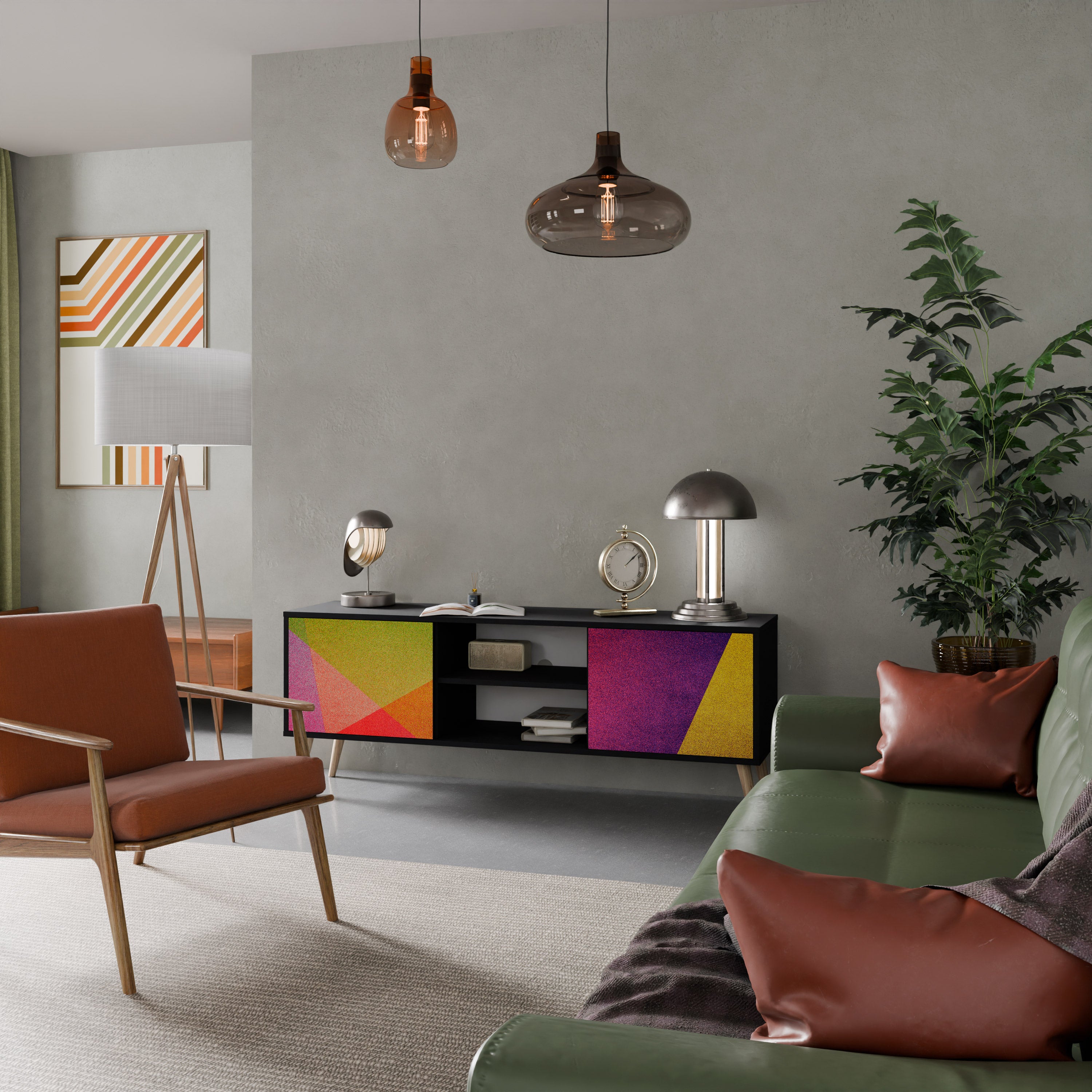 Mueble de TV de 2 puertas VIVID GEOMETRY con acabado negro