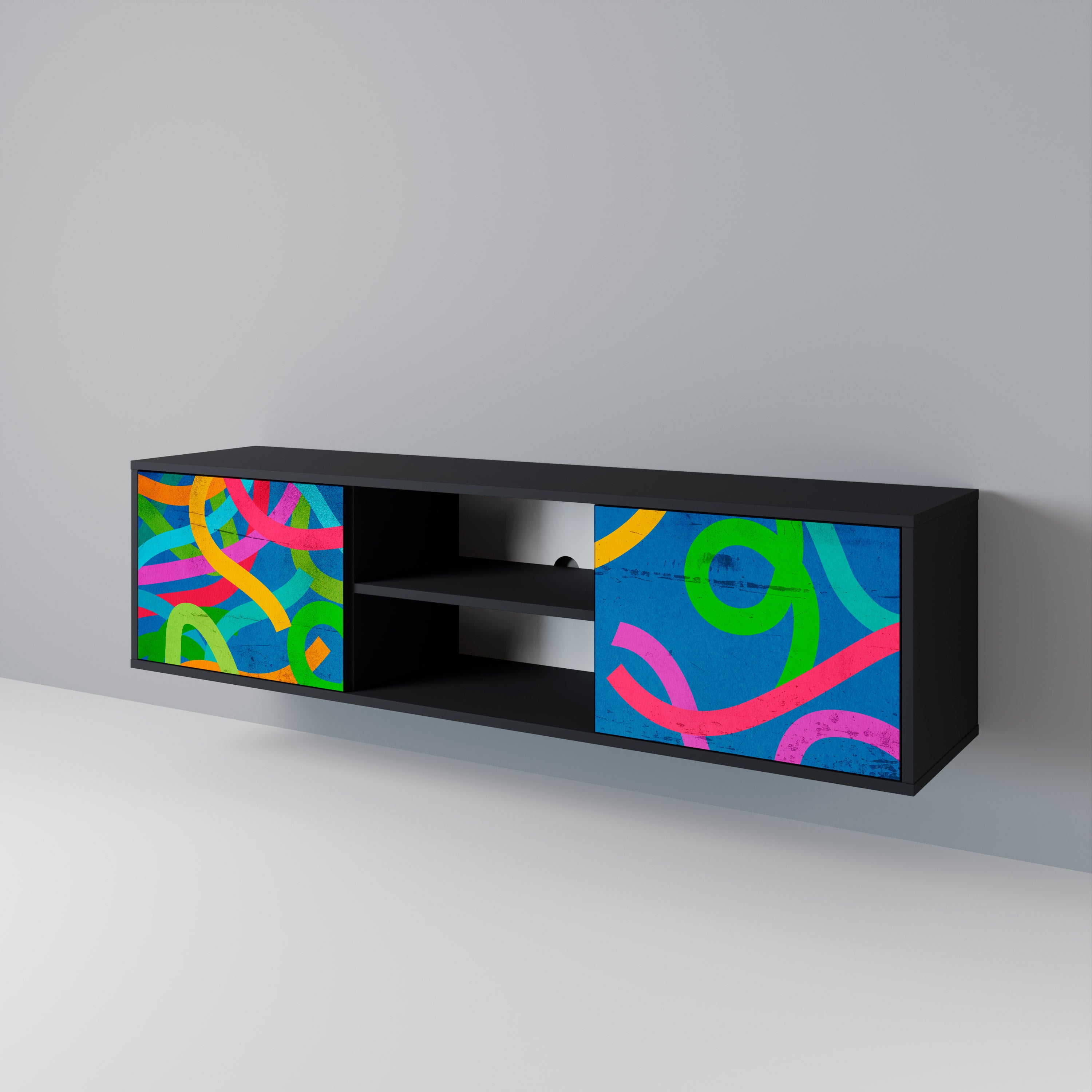 Mueble para TV STREAMER TANGLE de 2 puertas con acabado negro