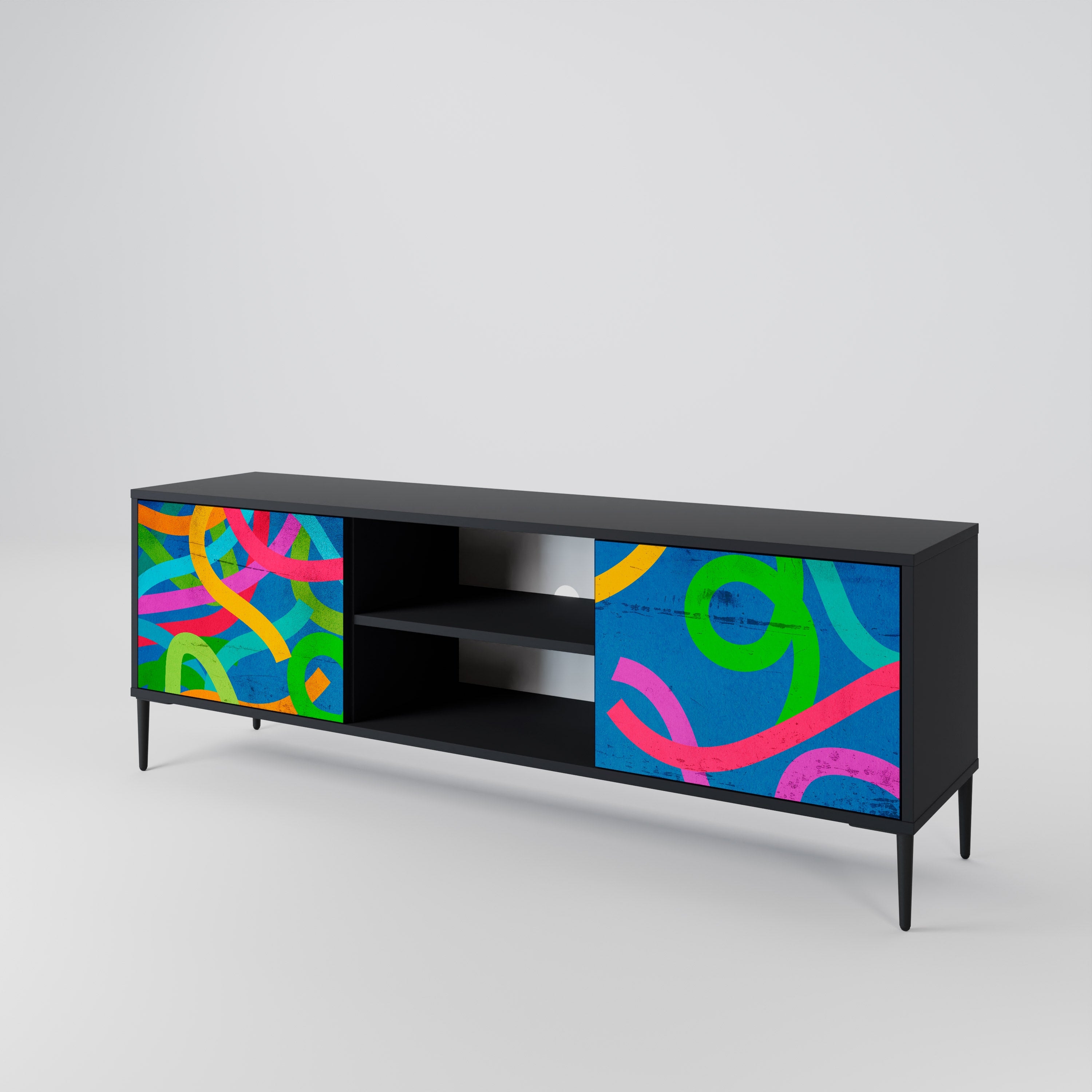 Mueble para TV STREAMER TANGLE de 2 puertas con acabado negro