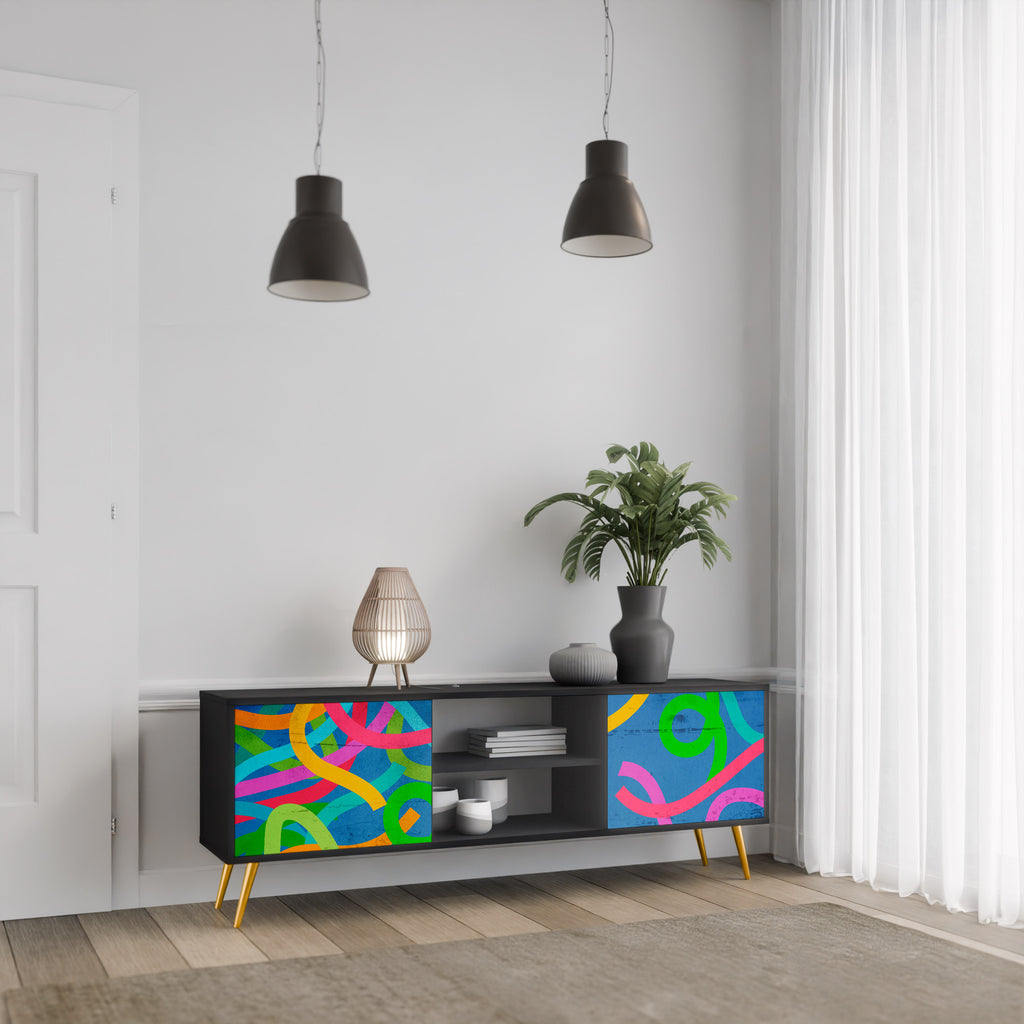 Mueble para TV STREAMER TANGLE de 2 puertas con acabado negro