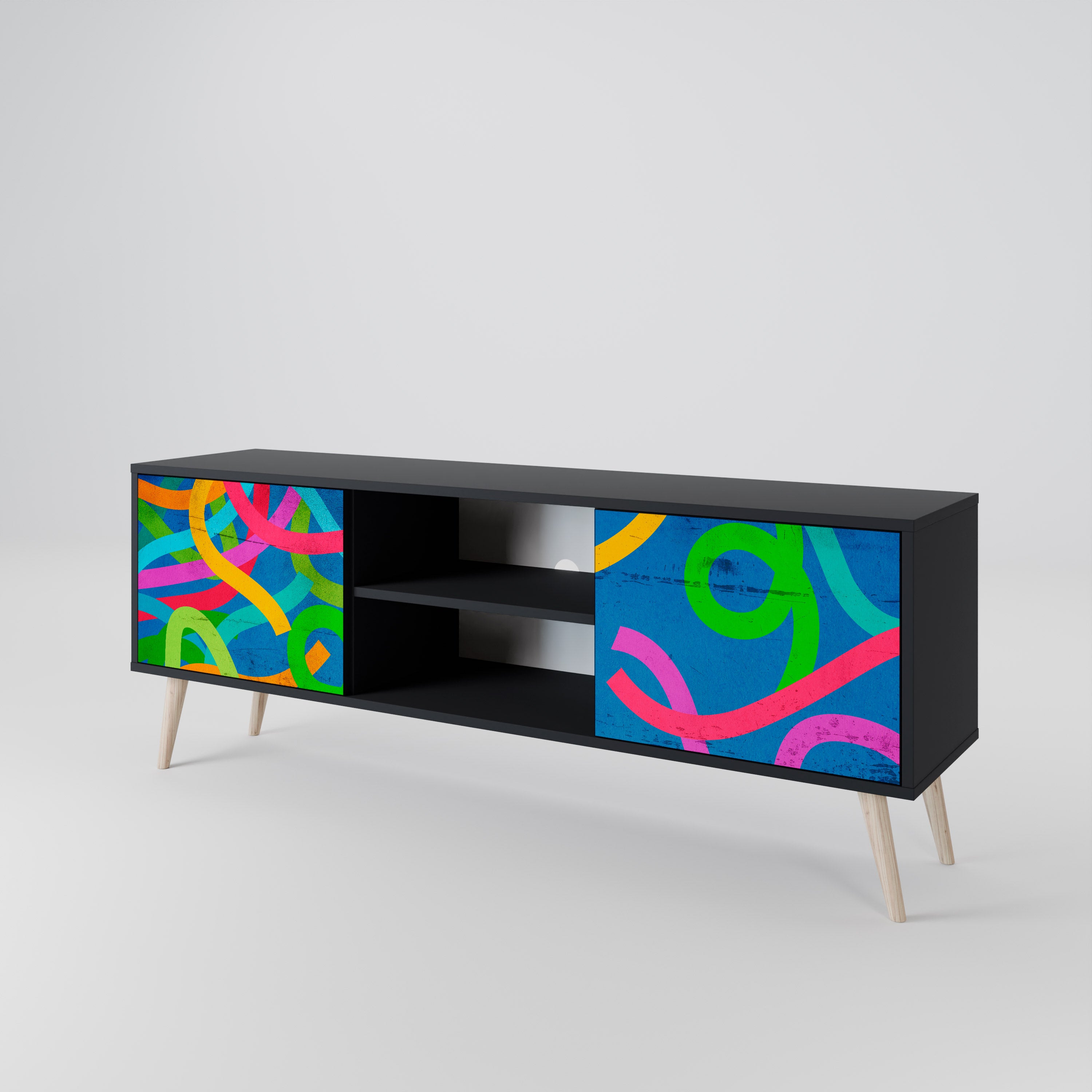 Mueble para TV STREAMER TANGLE de 2 puertas con acabado negro