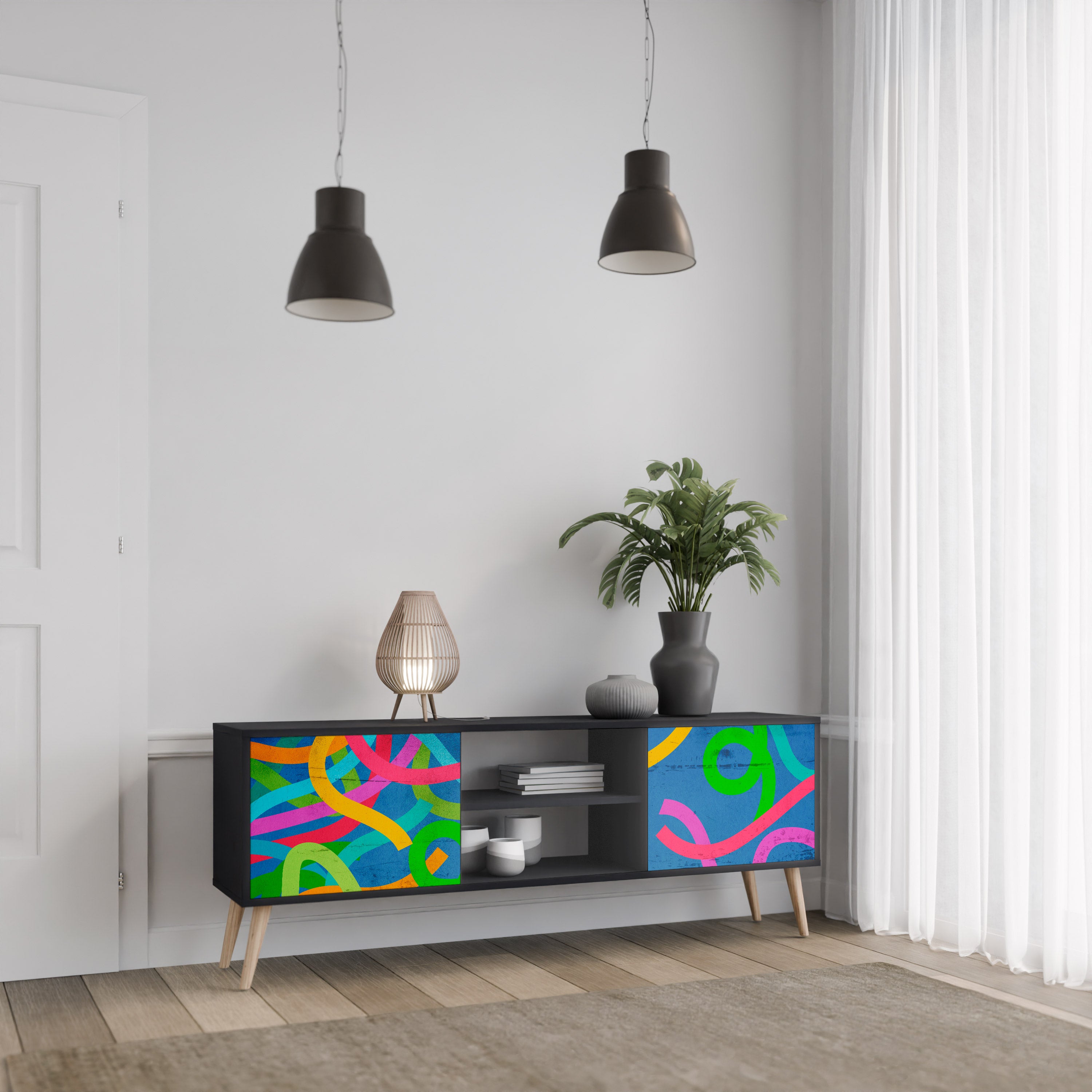 Mueble para TV STREAMER TANGLE de 2 puertas con acabado negro