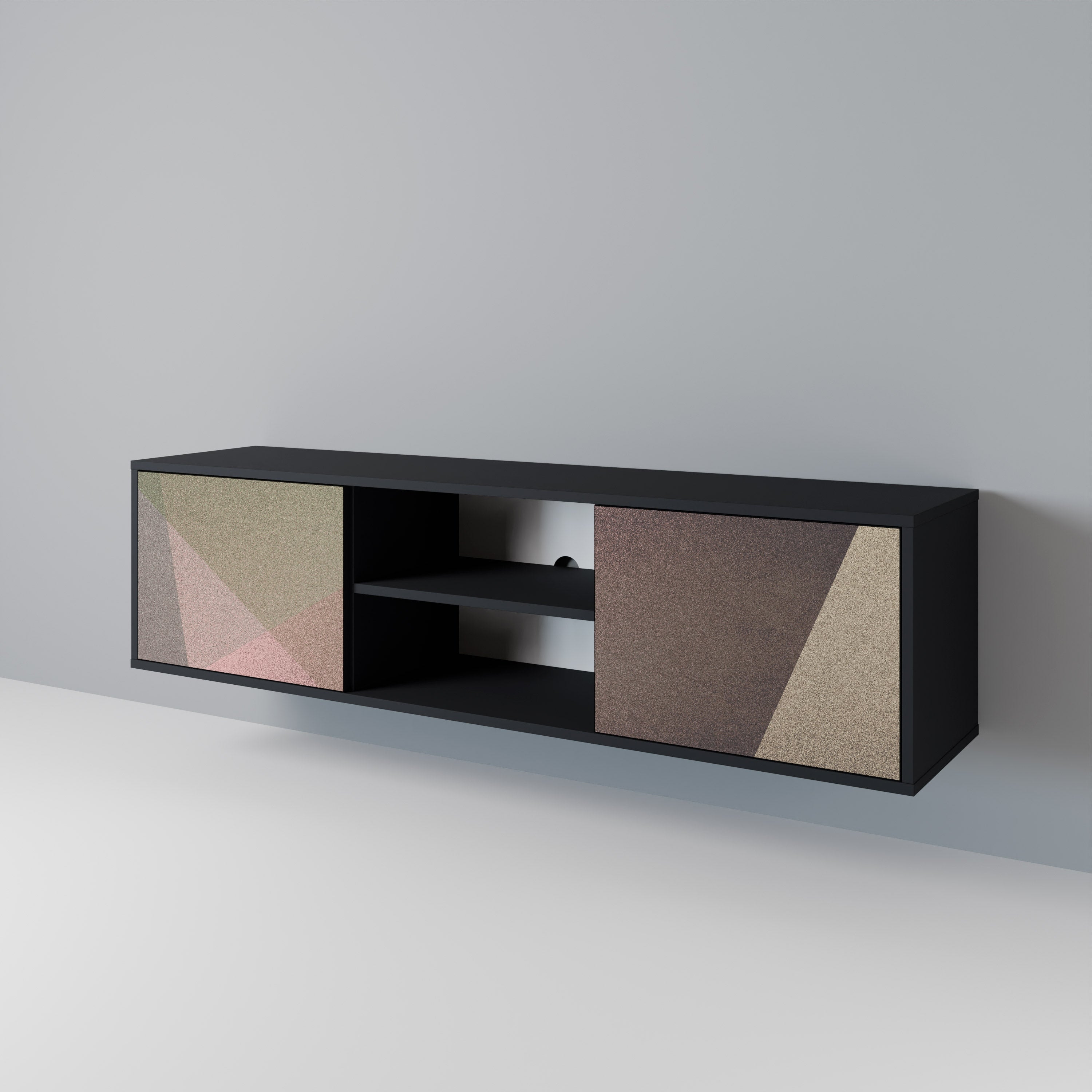 Mueble de TV de 2 puertas BEIGE GEOMETRY en acabado negro