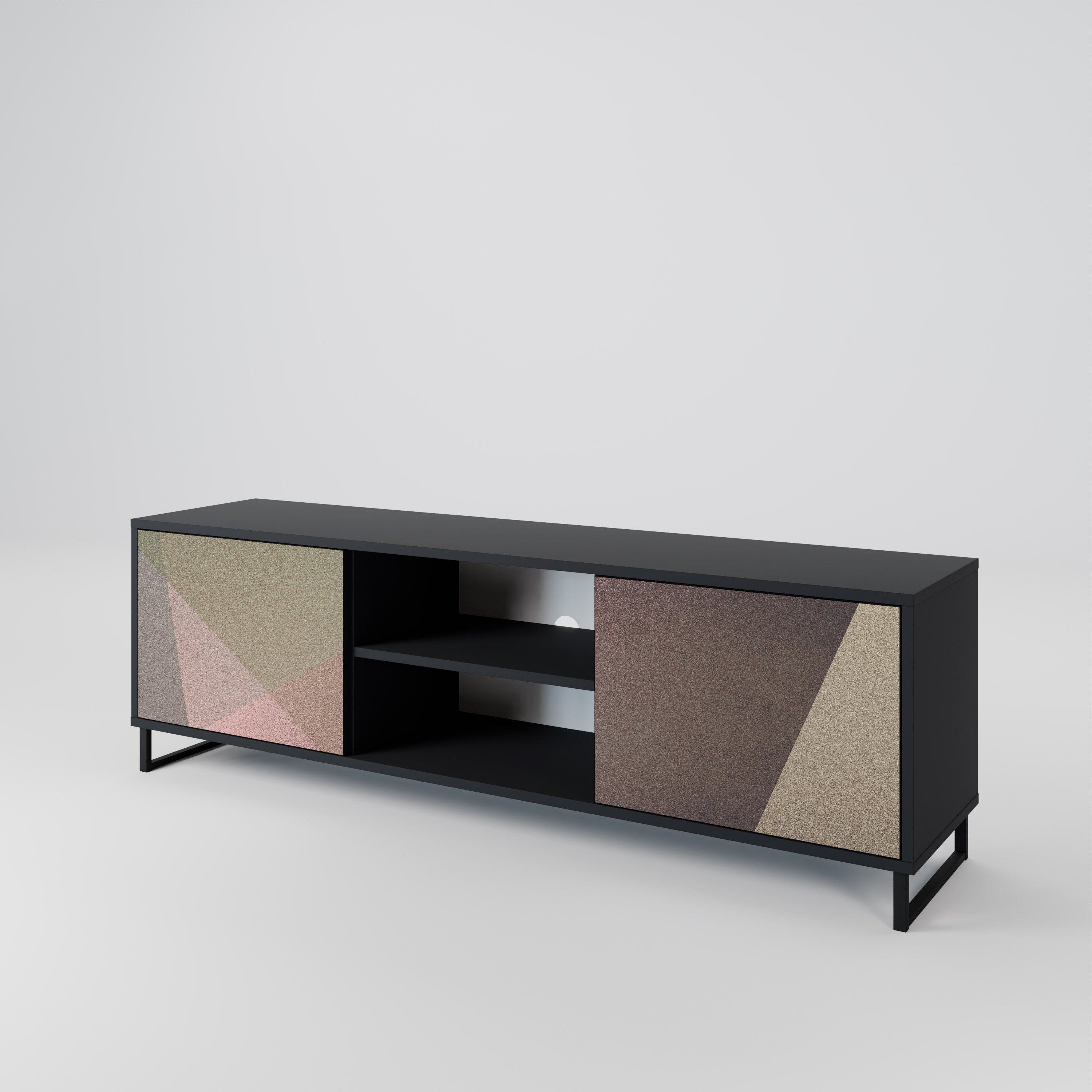 Mueble de TV de 2 puertas BEIGE GEOMETRY en acabado negro