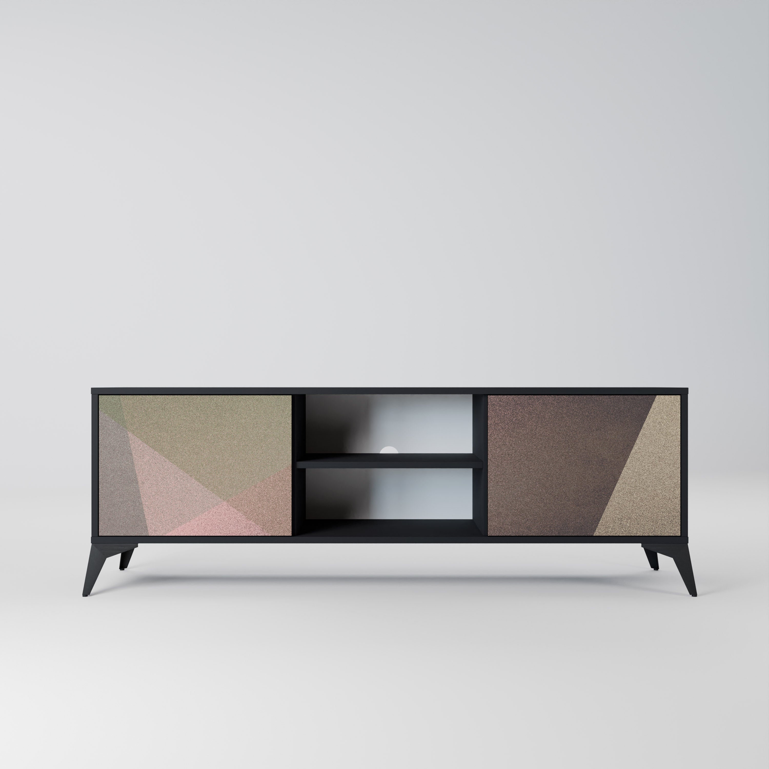 Mueble de TV de 2 puertas BEIGE GEOMETRY en acabado negro