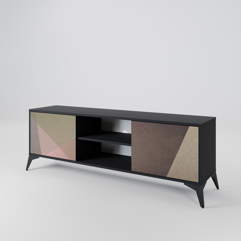 Mueble de TV de 2 puertas BEIGE GEOMETRY en acabado negro
