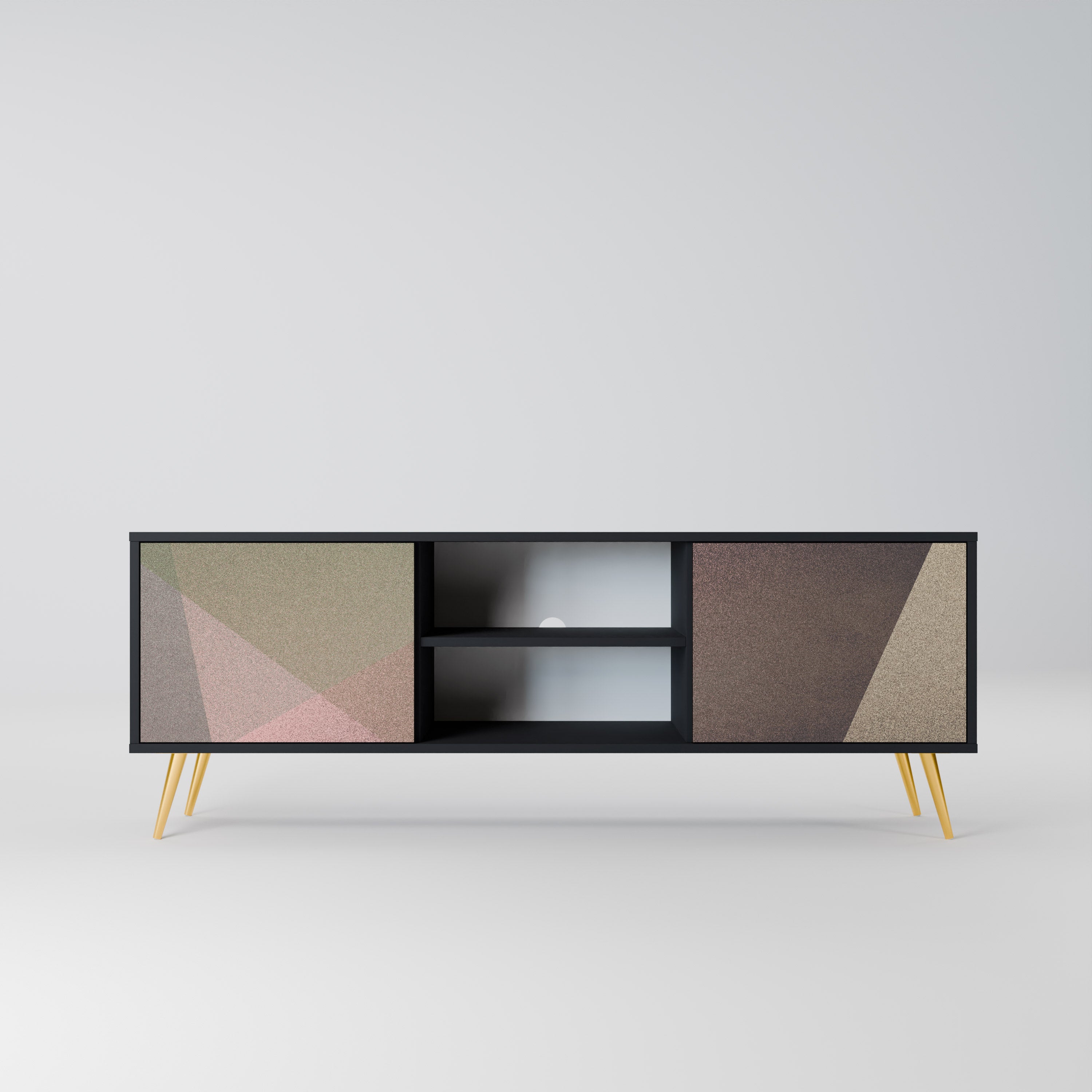 Mueble de TV de 2 puertas BEIGE GEOMETRY en acabado negro