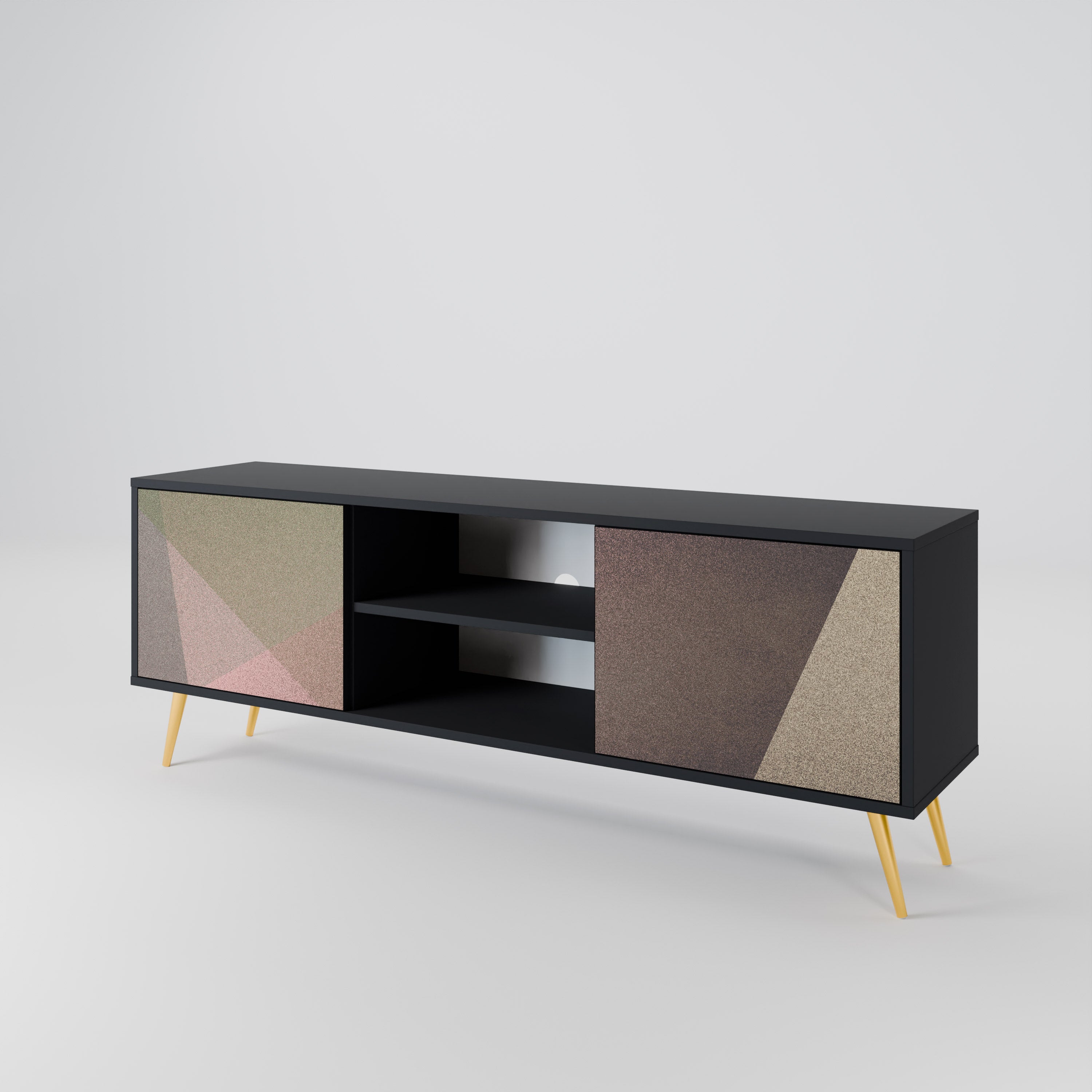 Mueble de TV de 2 puertas BEIGE GEOMETRY en acabado negro