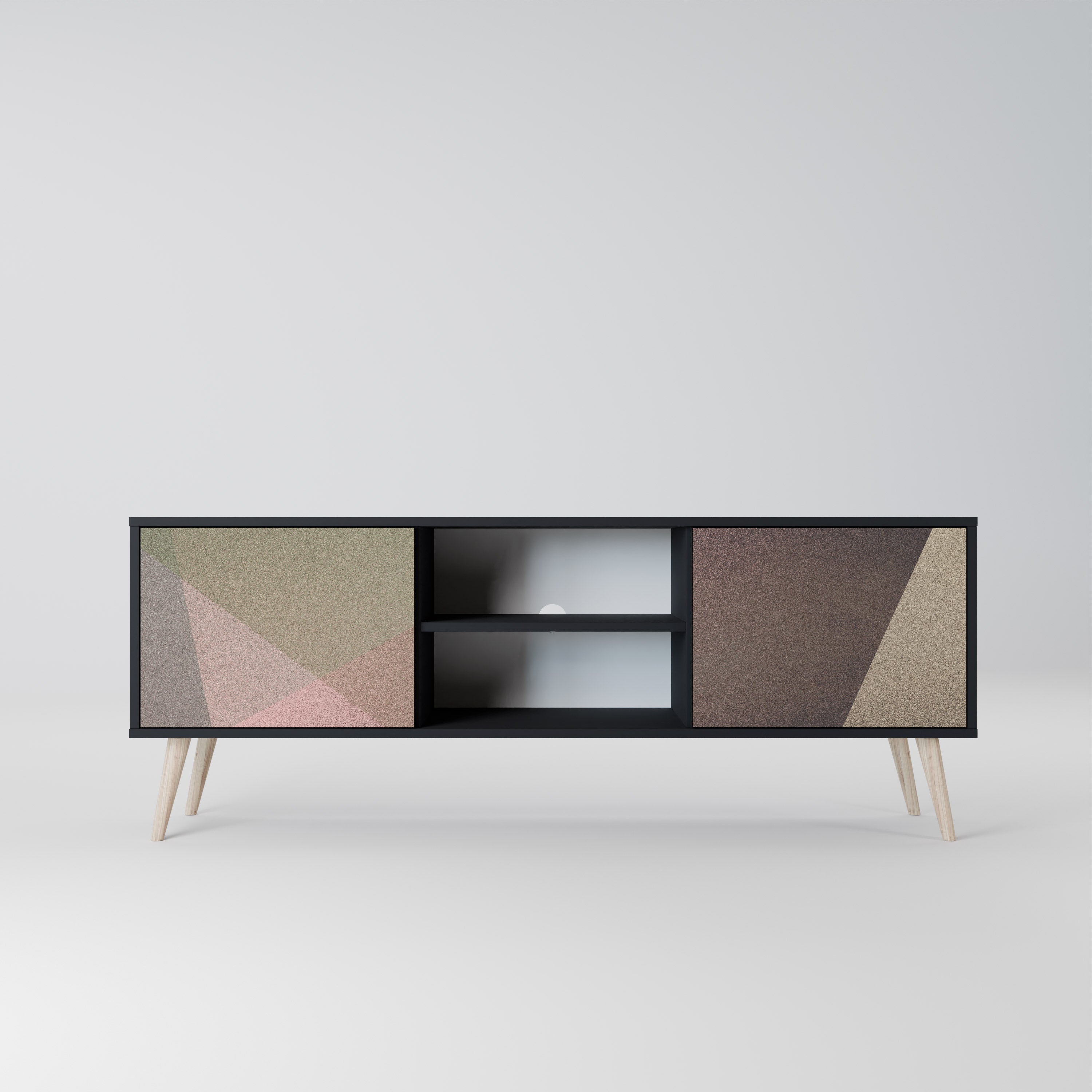 Mueble de TV de 2 puertas BEIGE GEOMETRY en acabado negro