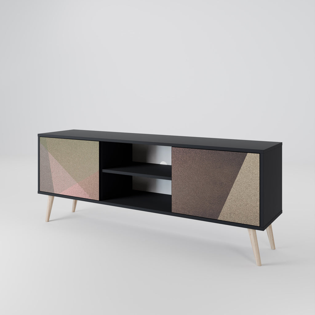 Mueble de TV de 2 puertas BEIGE GEOMETRY en acabado negro