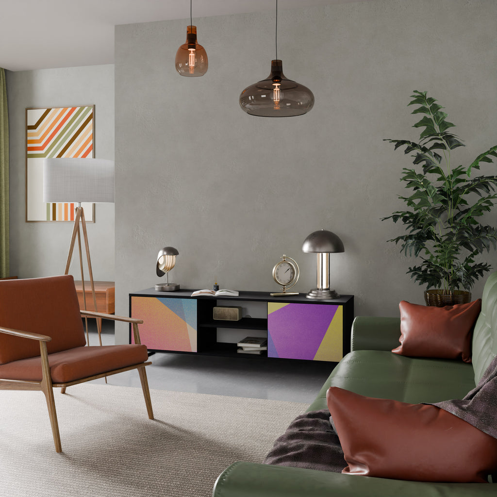 Mueble de TV de 2 puertas BRIGHT GEOMETRY con acabado negro