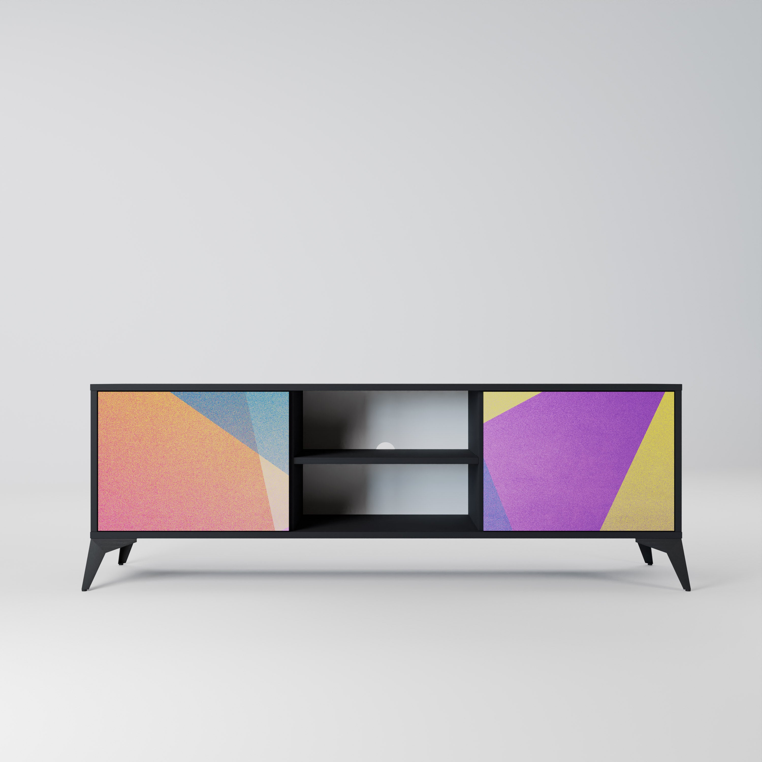 Mueble de TV de 2 puertas BRIGHT GEOMETRY con acabado negro