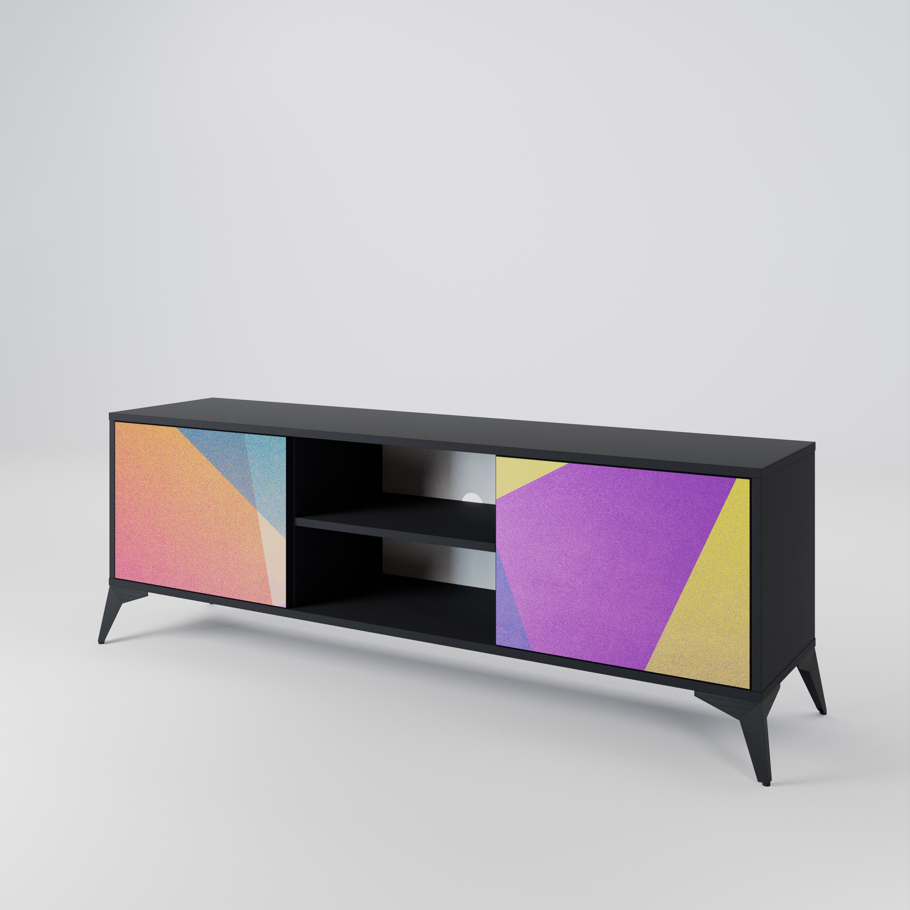 Mueble de TV de 2 puertas BRIGHT GEOMETRY con acabado negro