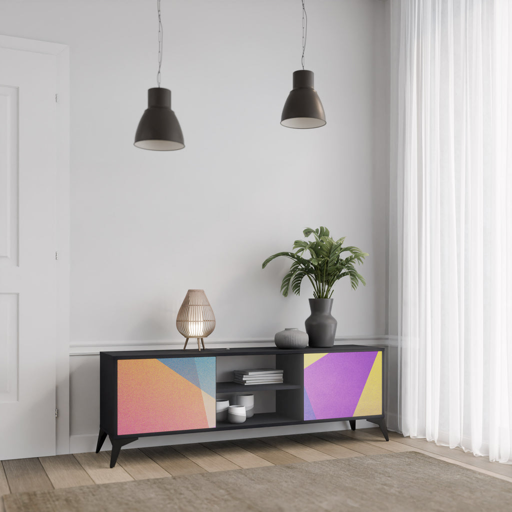Mueble de TV de 2 puertas BRIGHT GEOMETRY con acabado negro