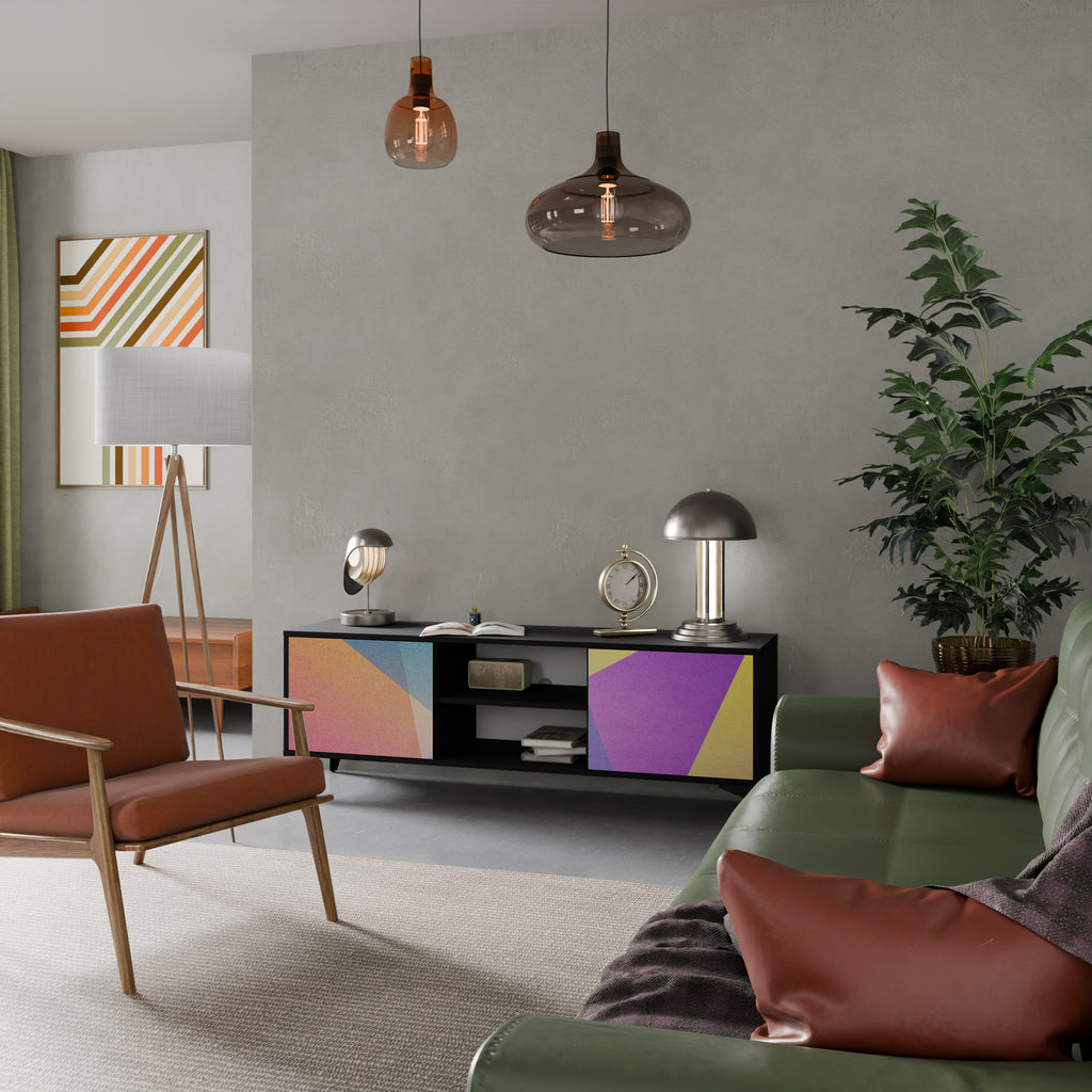 Mueble de TV de 2 puertas BRIGHT GEOMETRY con acabado negro