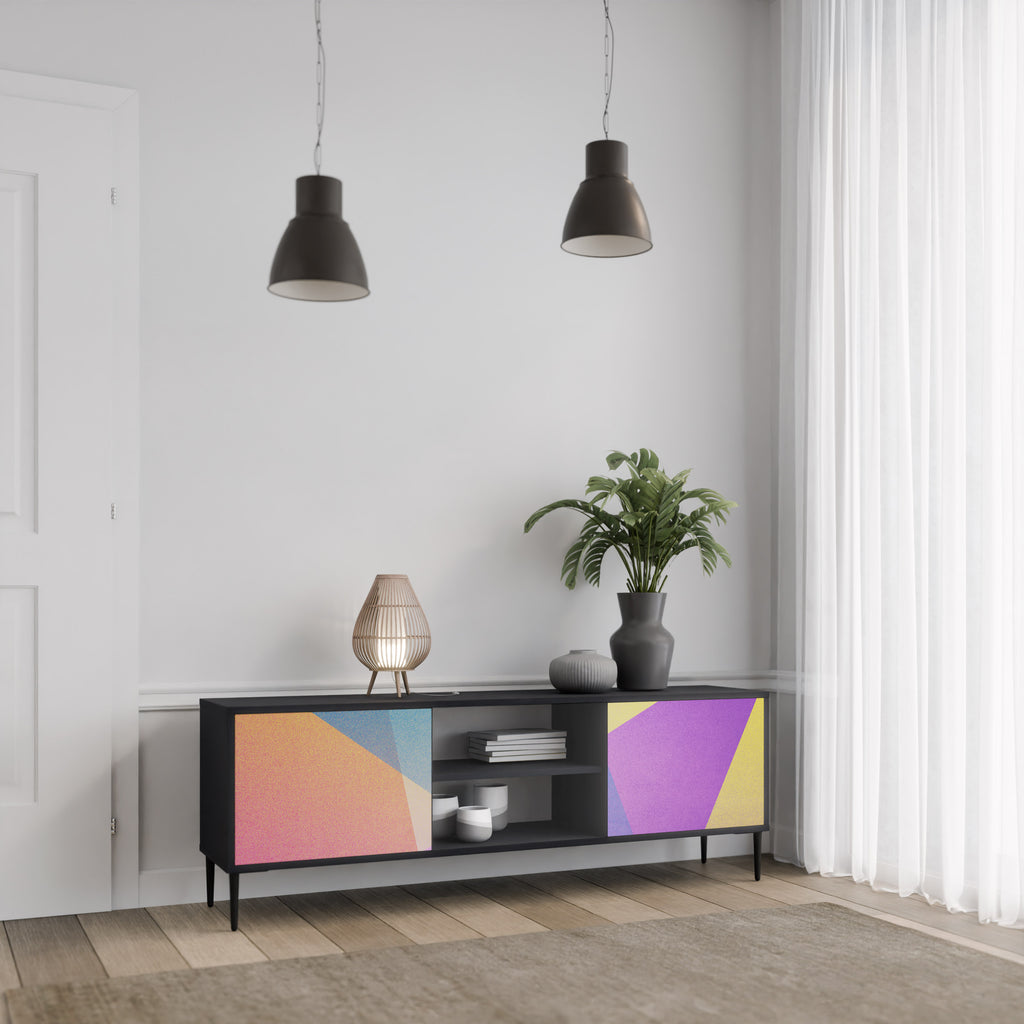 Mueble de TV de 2 puertas BRIGHT GEOMETRY con acabado negro