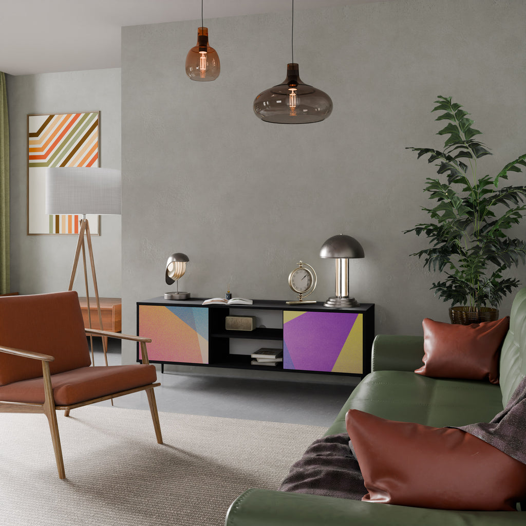 Mueble de TV de 2 puertas BRIGHT GEOMETRY con acabado negro