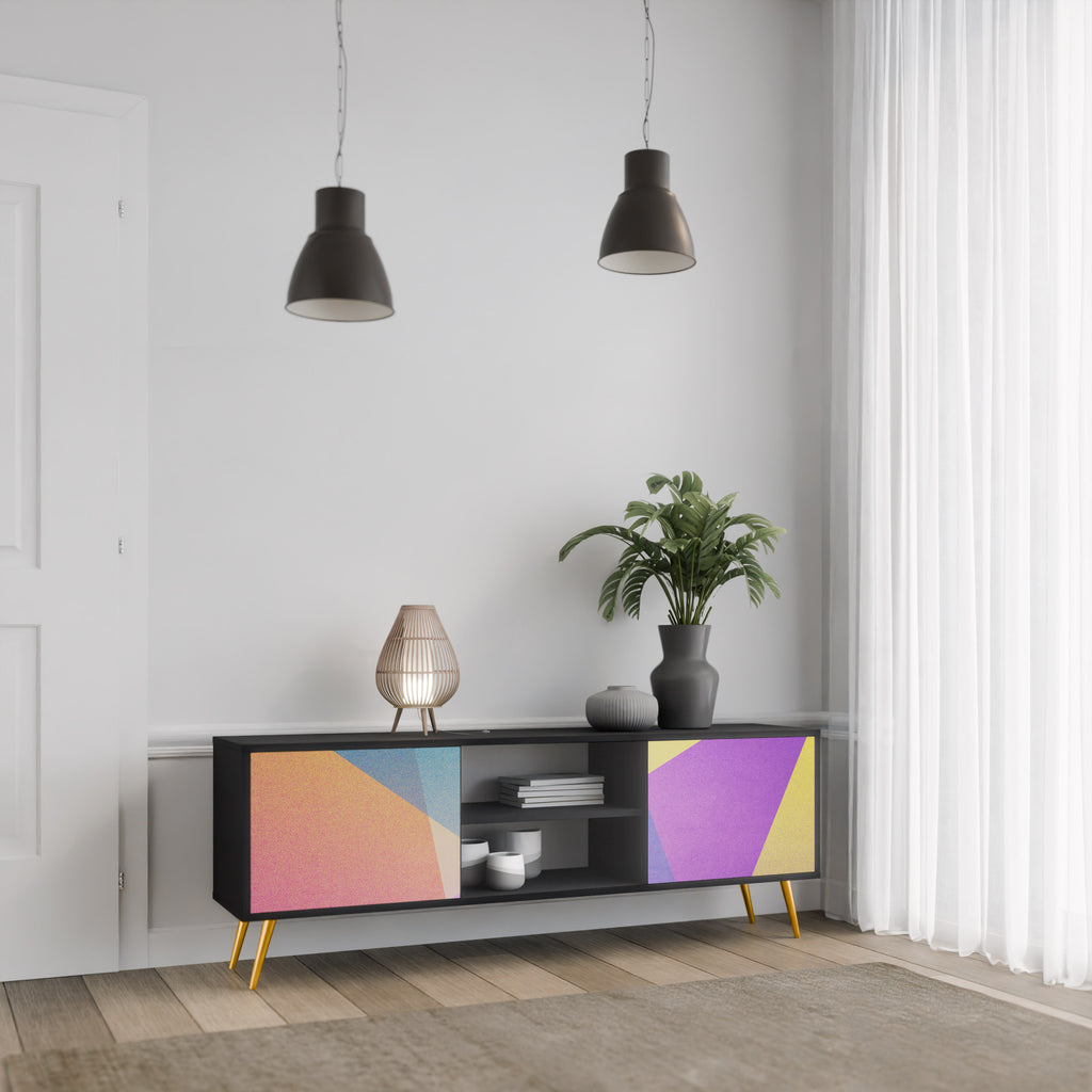 Mueble de TV de 2 puertas BRIGHT GEOMETRY con acabado negro