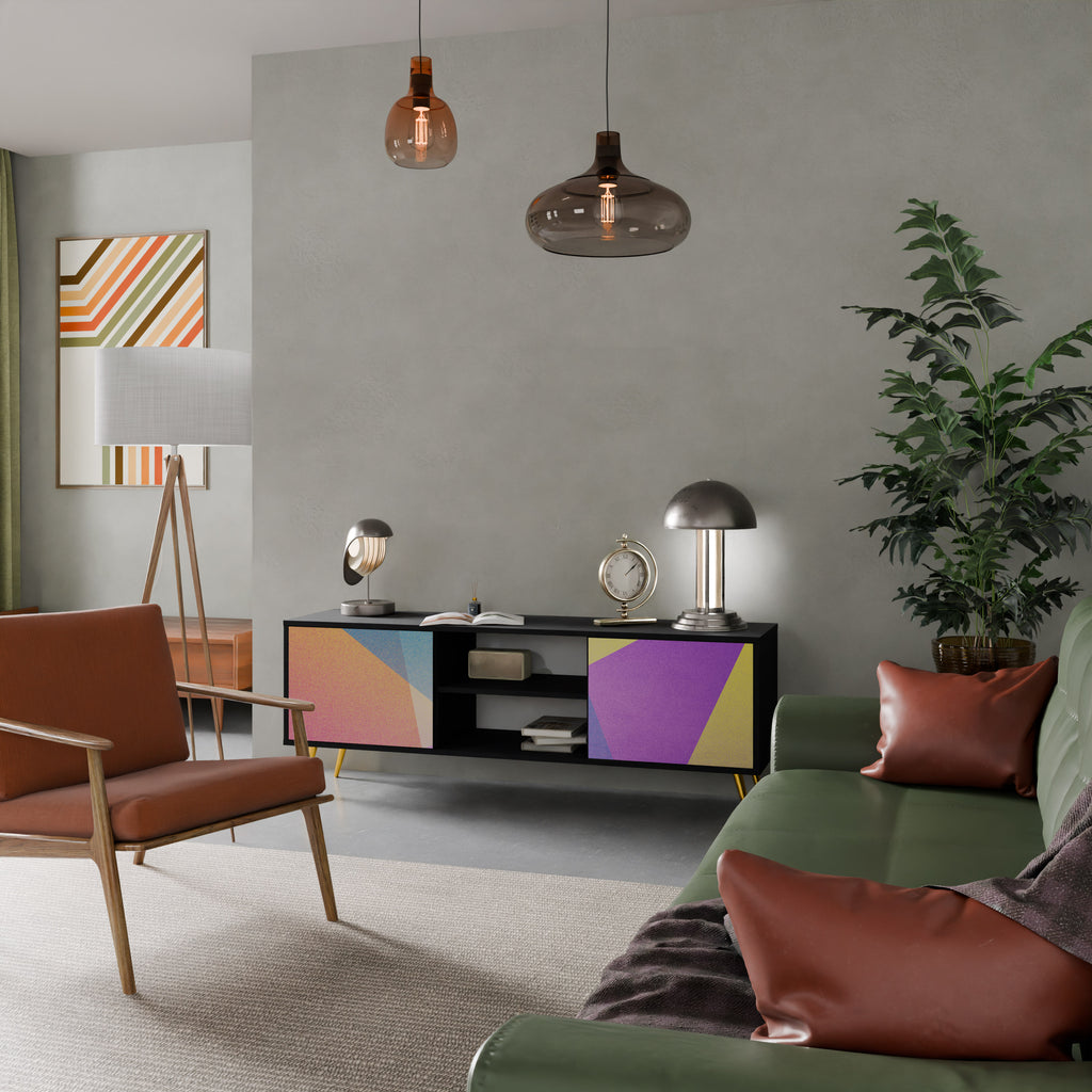 Mueble de TV de 2 puertas BRIGHT GEOMETRY con acabado negro