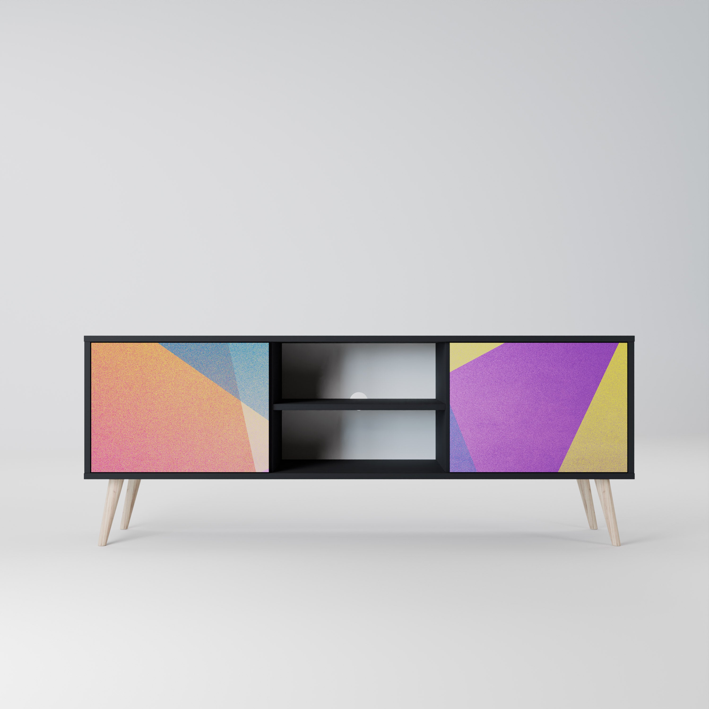 Mueble de TV de 2 puertas BRIGHT GEOMETRY con acabado negro