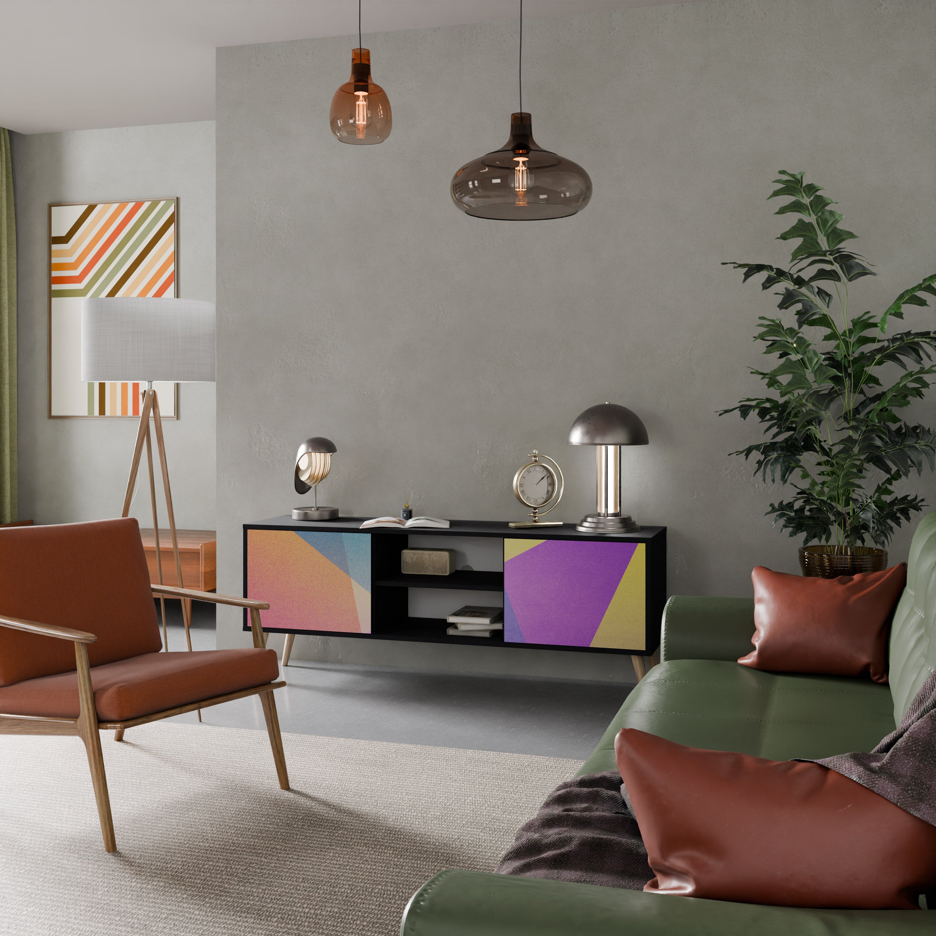 Mueble de TV de 2 puertas BRIGHT GEOMETRY con acabado negro