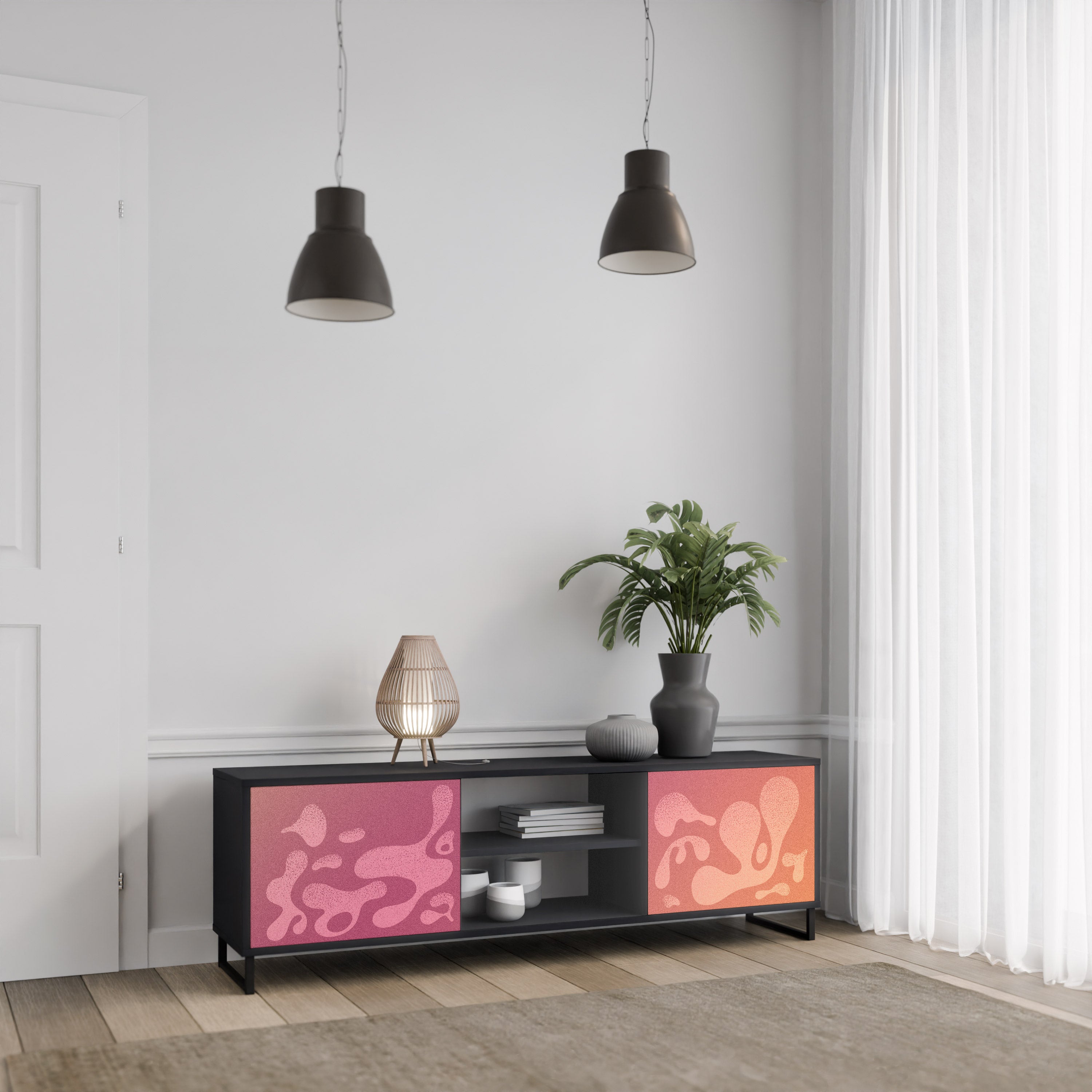 Mueble de TV IRREGULAR PINK de 2 puertas con acabado negro