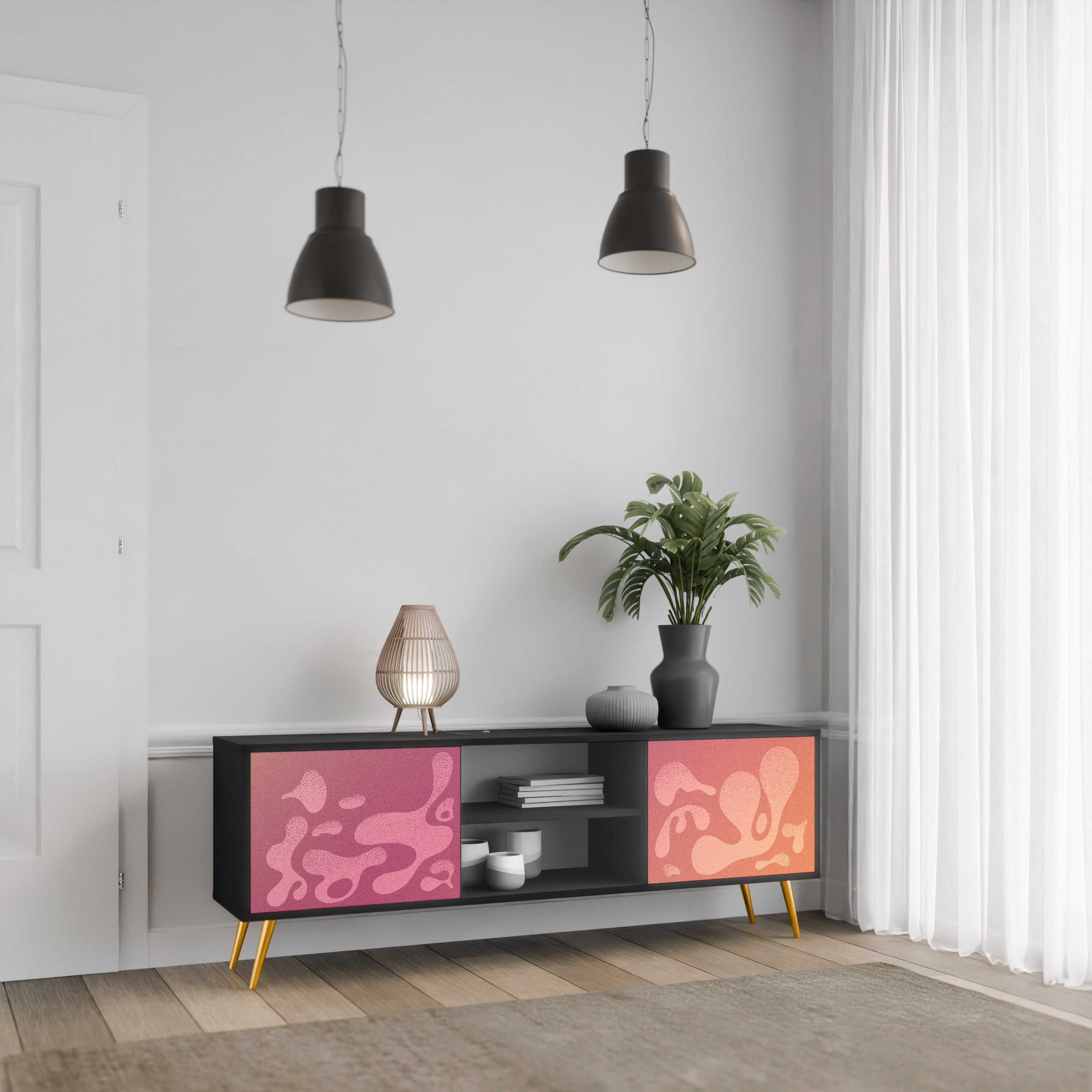 Mueble de TV IRREGULAR PINK de 2 puertas con acabado negro