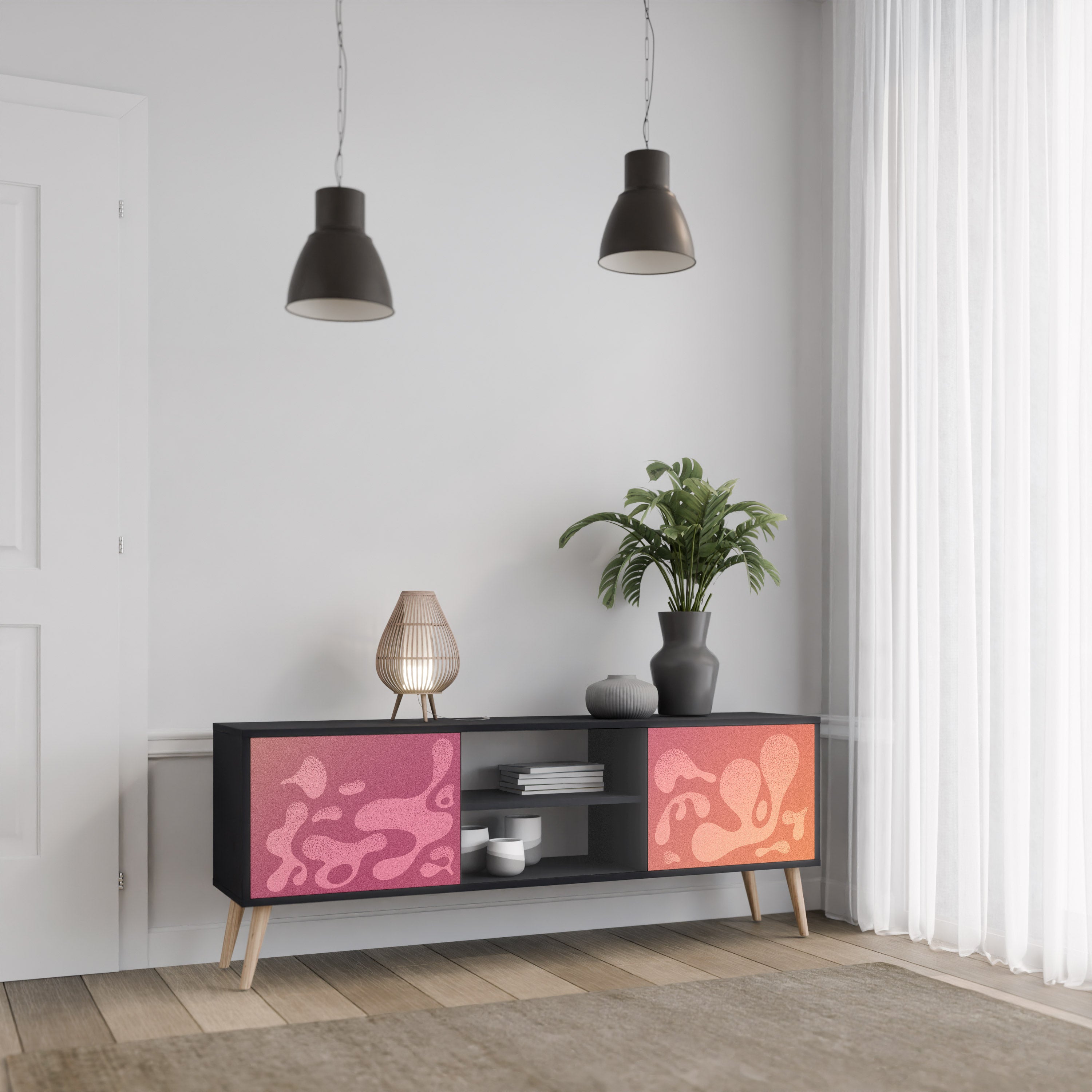 Mueble de TV IRREGULAR PINK de 2 puertas con acabado negro